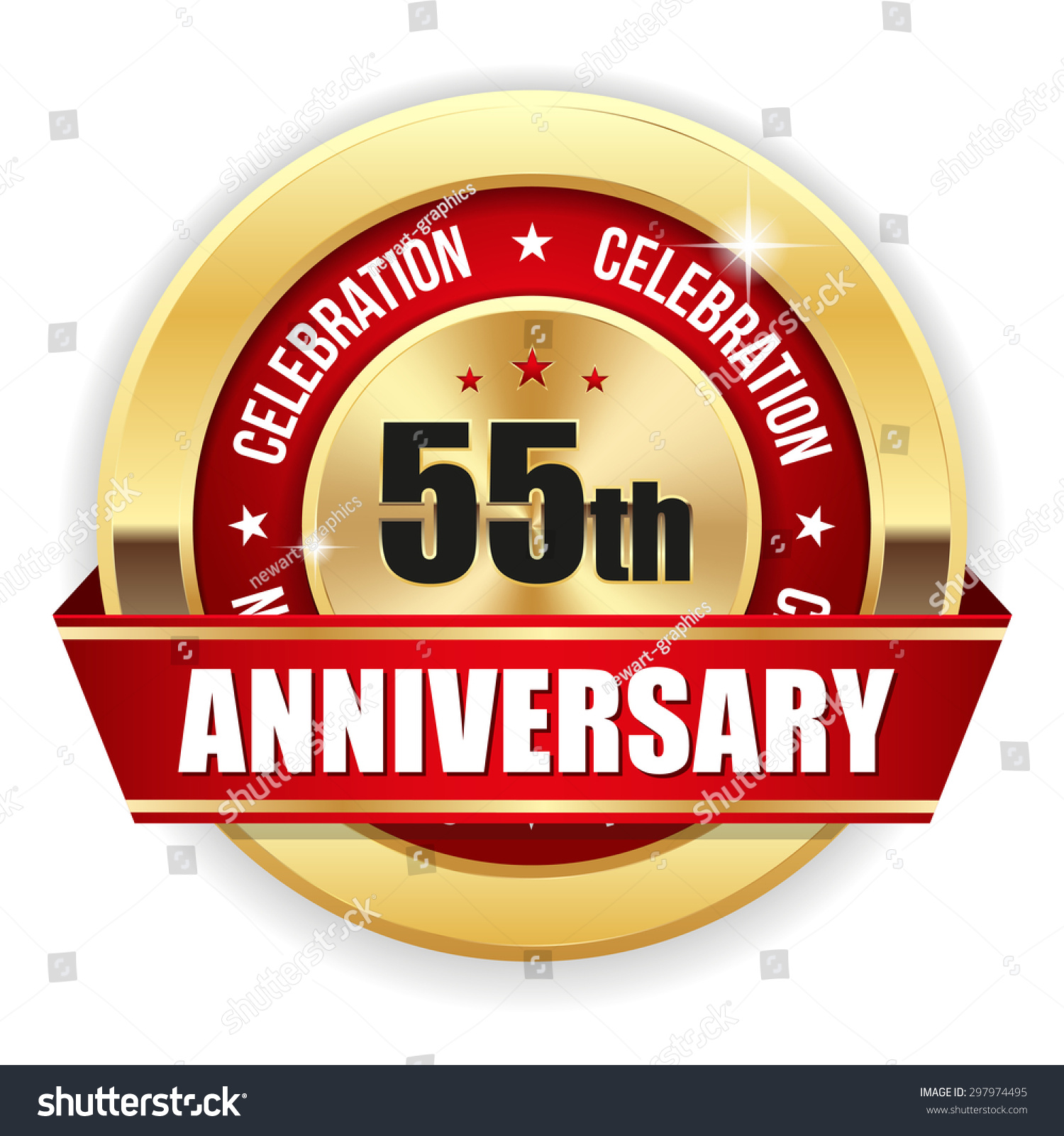 Red 55th anniversary badge with gold border and - Royalty Free Stock ...