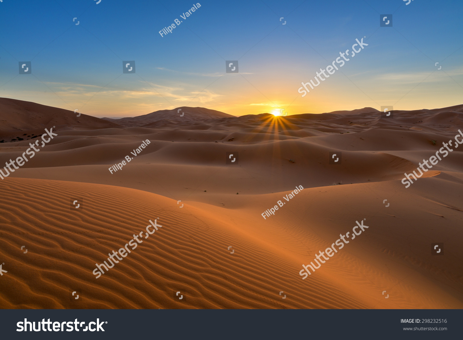 view of Erg Chebbi Dunes -  Sahara Desert - at sunrise, in Morocco #298232516