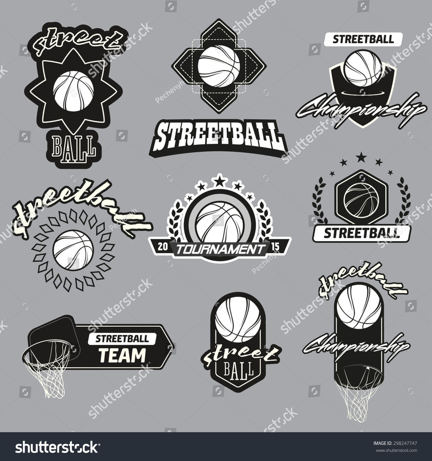 Streetball And Basketball Icon Logo Set With - Royalty Free Stock 