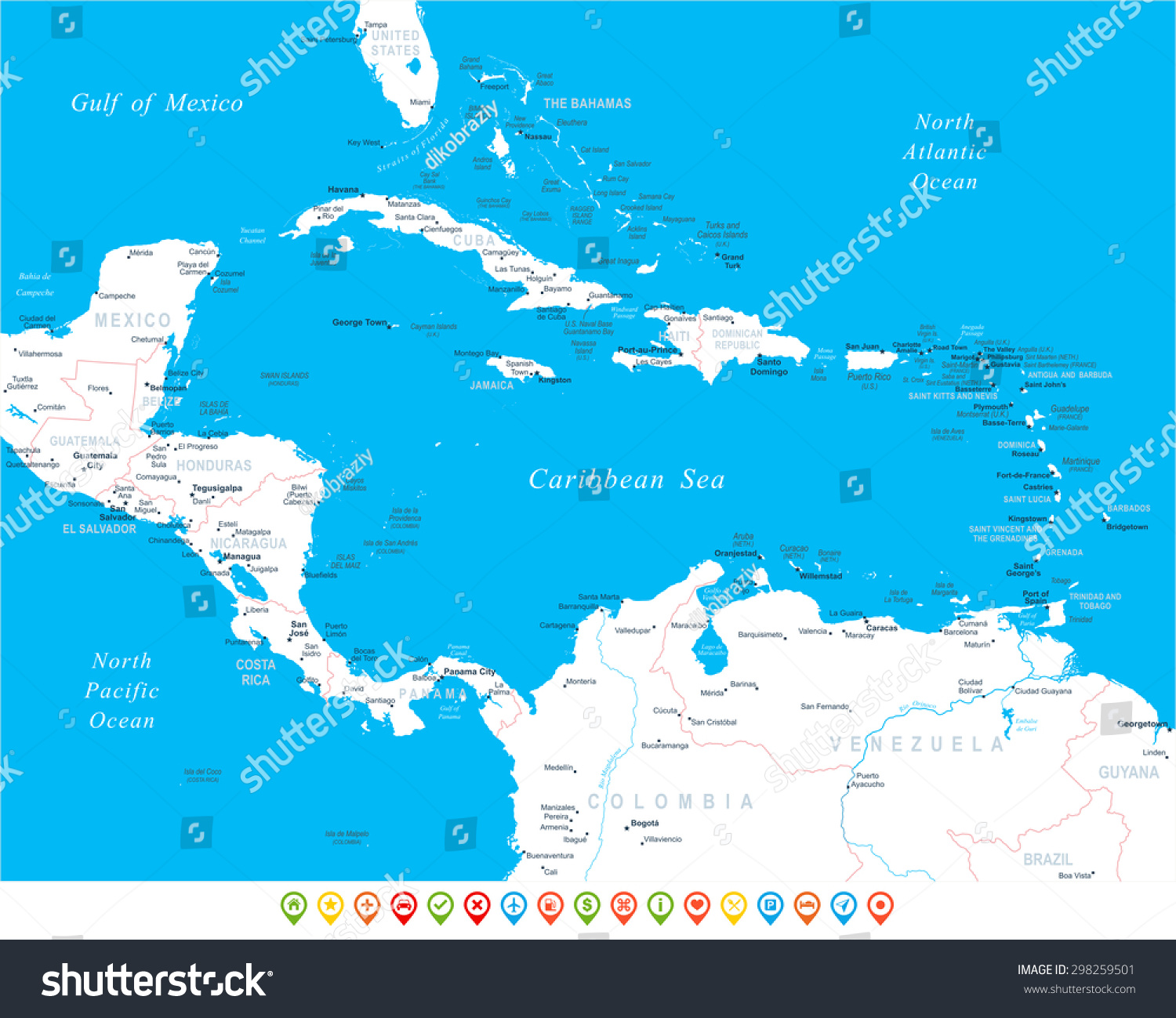 Central America - map, navigation icons - - Royalty Free Stock Vector ...