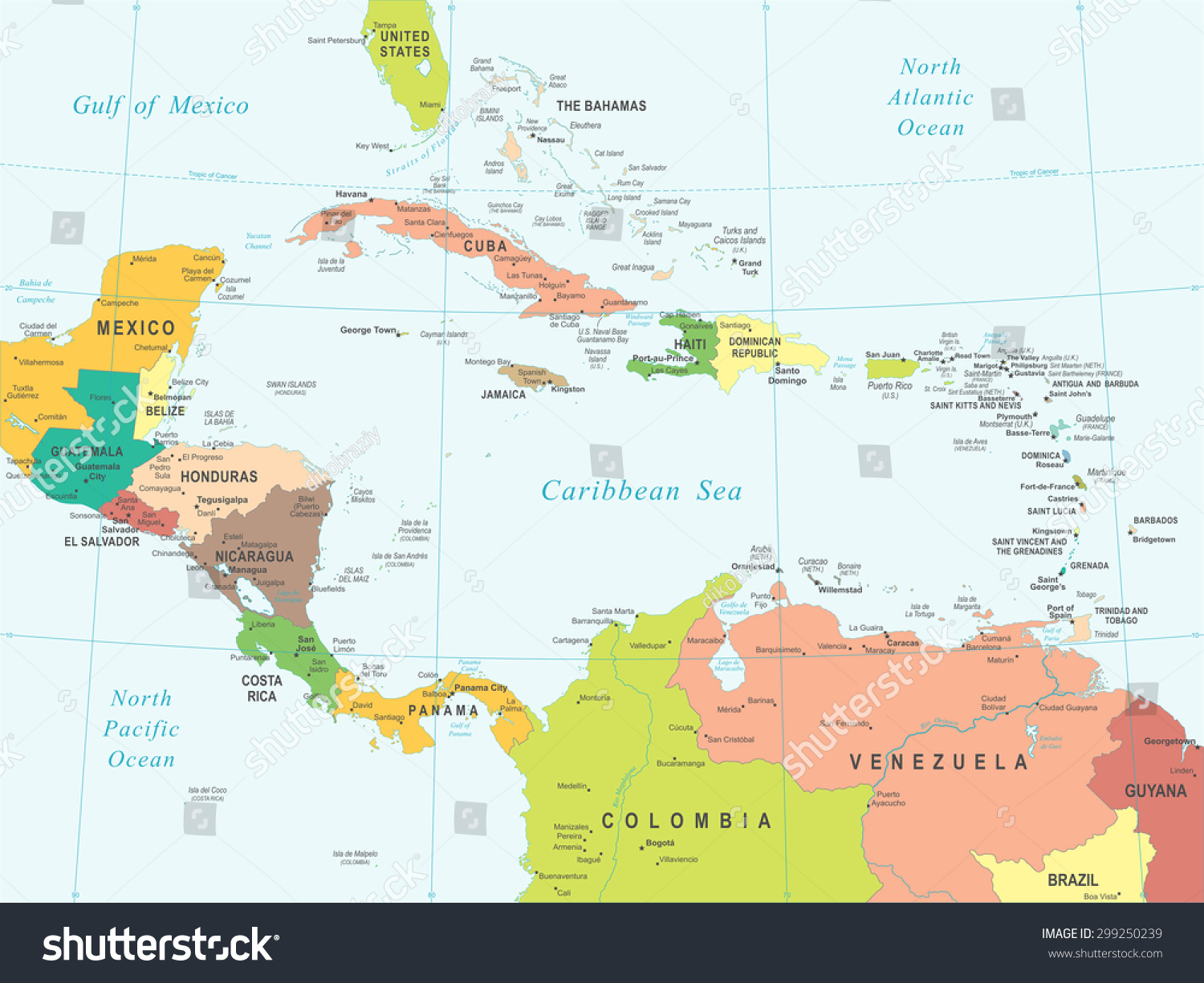 Central America map - highly detailed vector - Royalty Free Stock ...