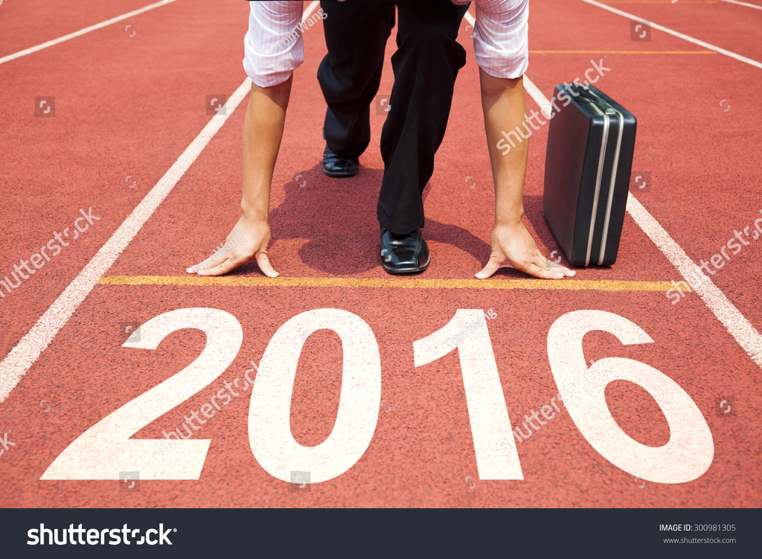 businessman  ready to run and 2016 new year concept #300981305