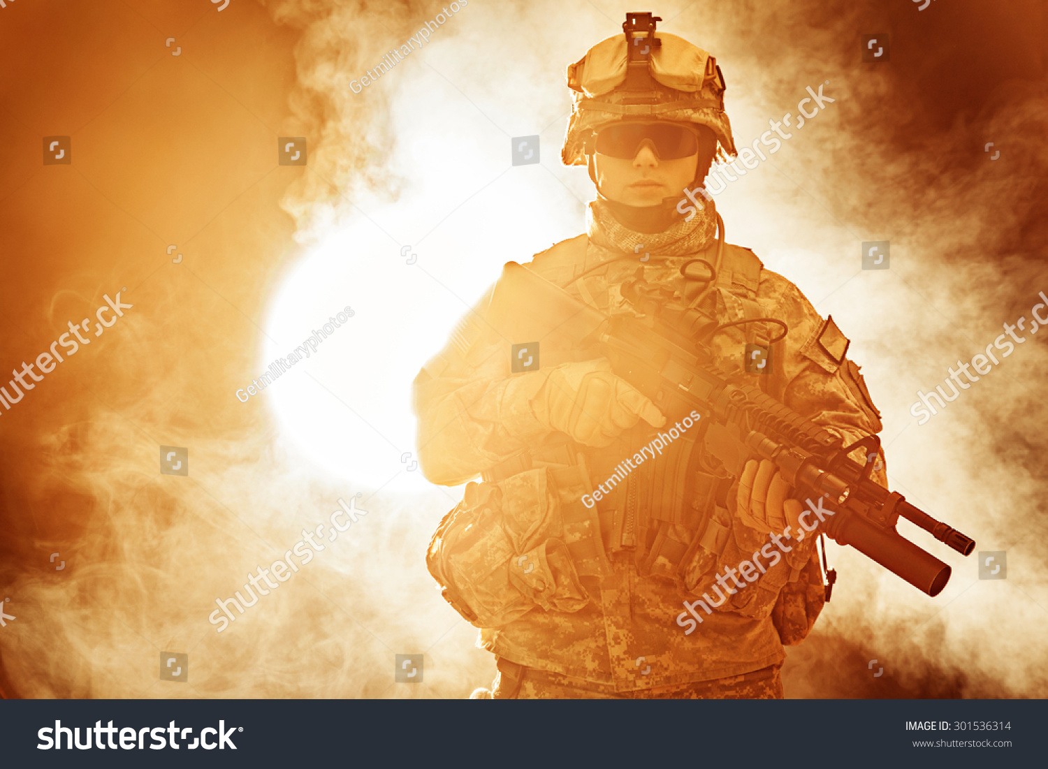 United States paratrooper airborne infantry in the smoke #301536314