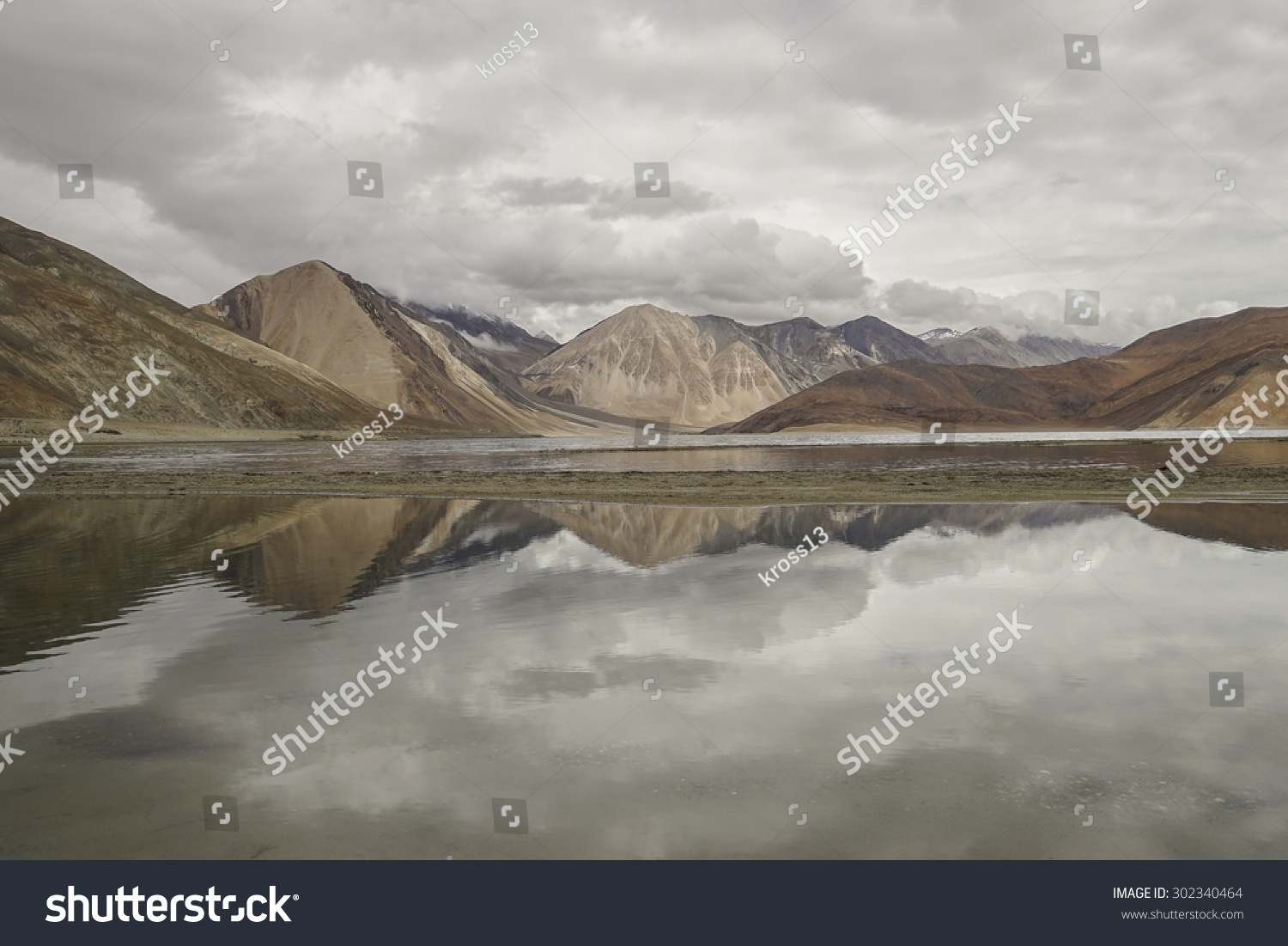 A reflecting view of Pangong Lake, Ladakh, India. #302340464