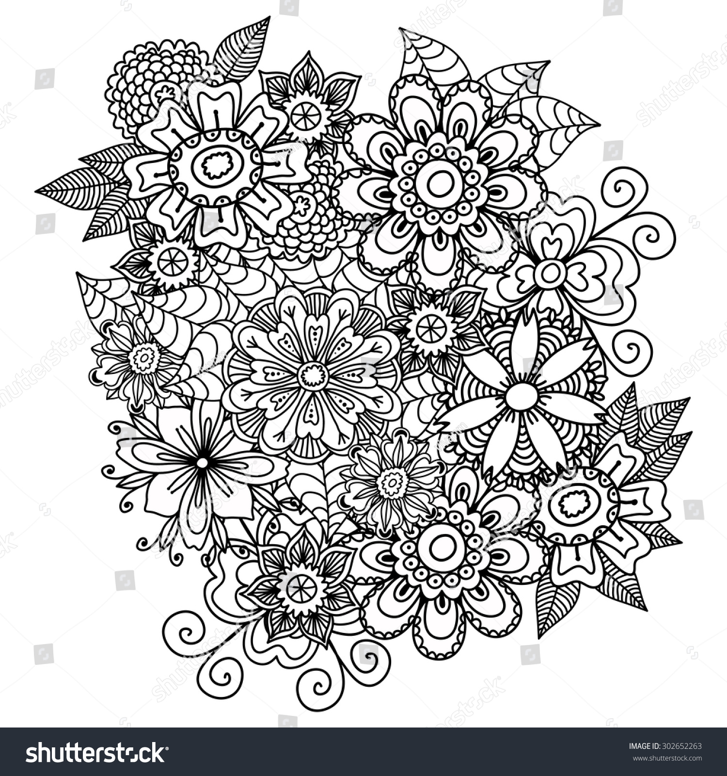 Royalty Free Beautiful Doodle Art Flowers Zentangle 302652263