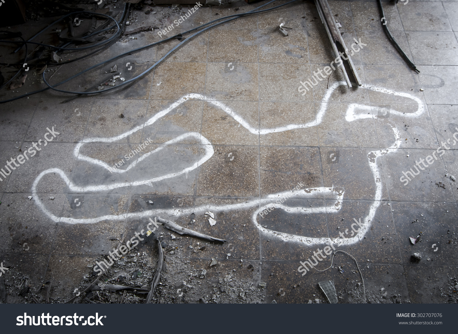 Crime scene chalk outline of a dead body #302707076