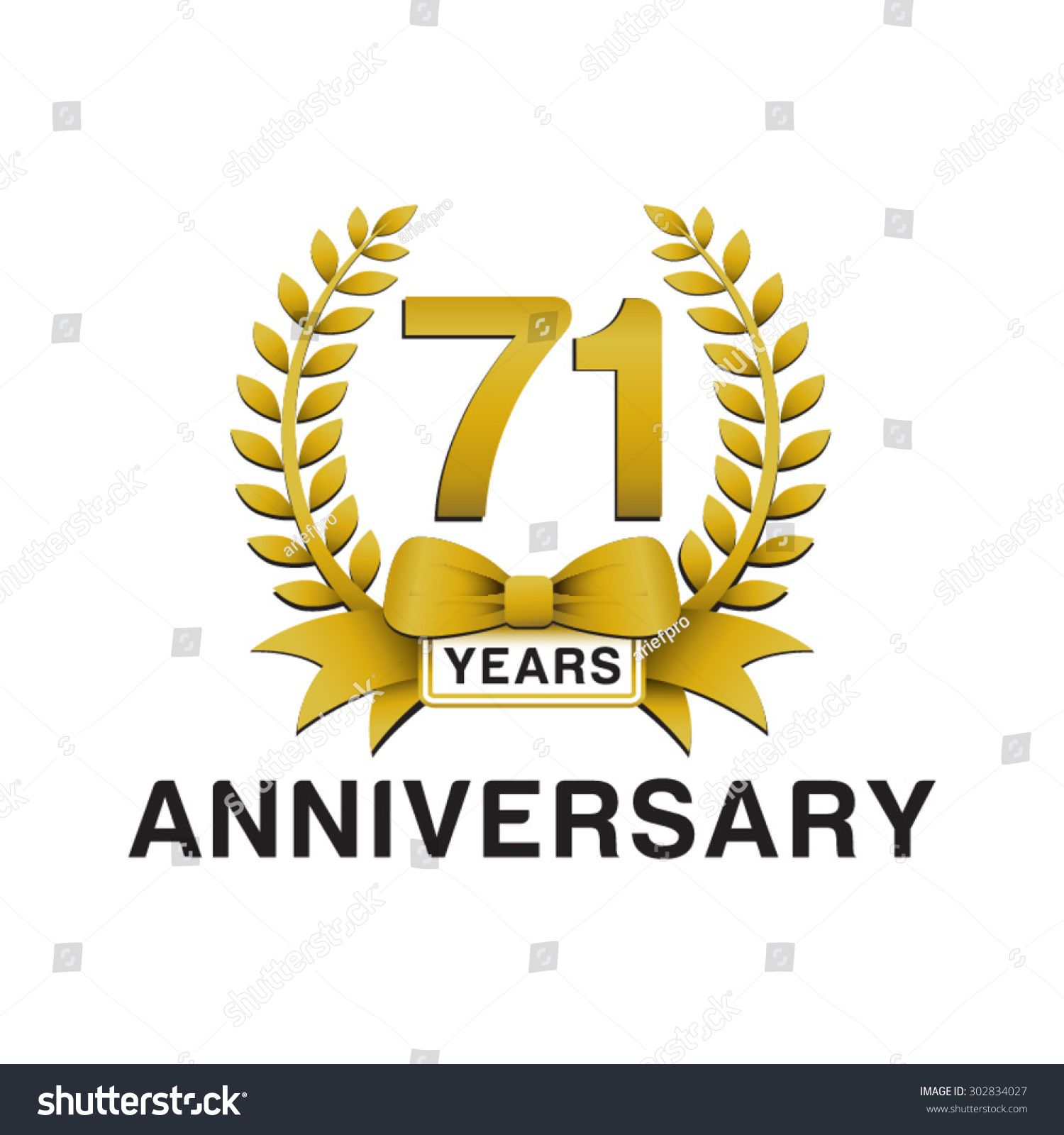 anniversary golden wreath logo 71 - Royalty Free Stock Vector 302834027 ...