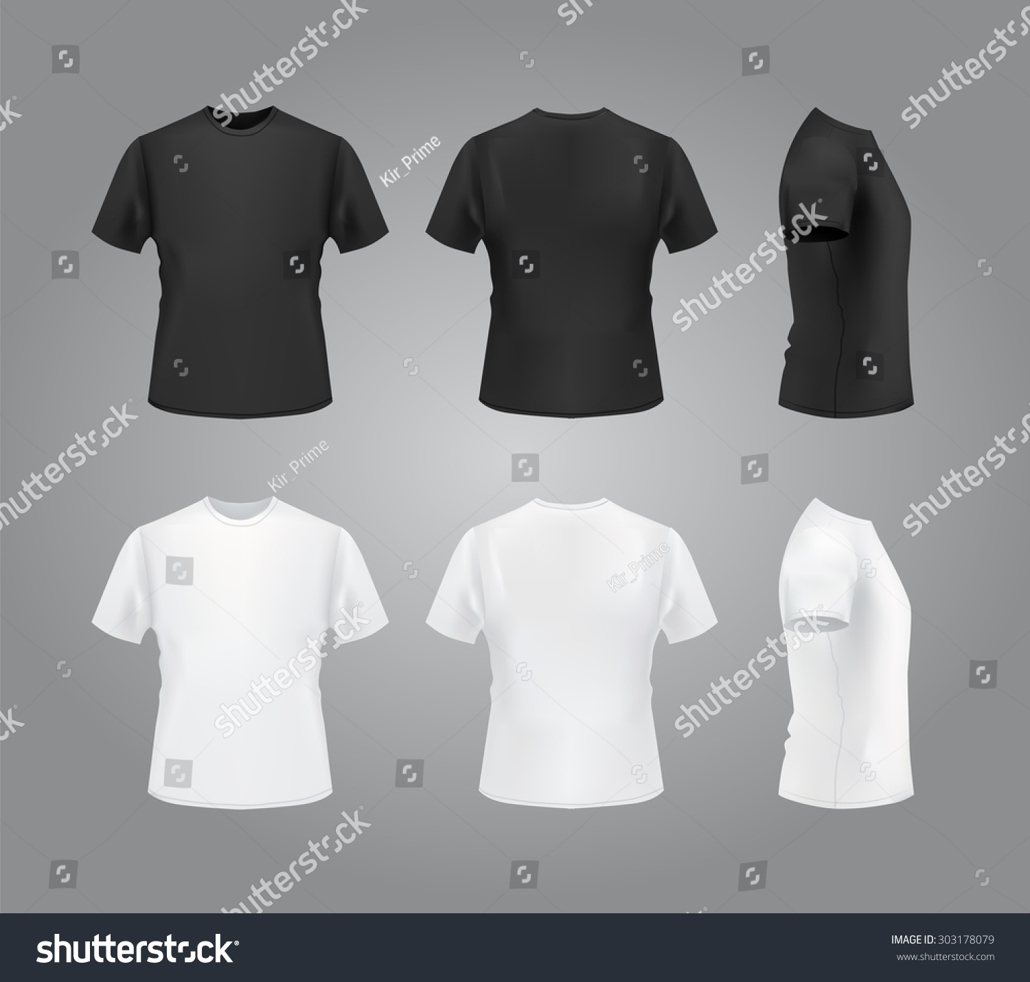 T-shirt template set, front, side, back view mockup. Vector eps 10 illustration. #303178079