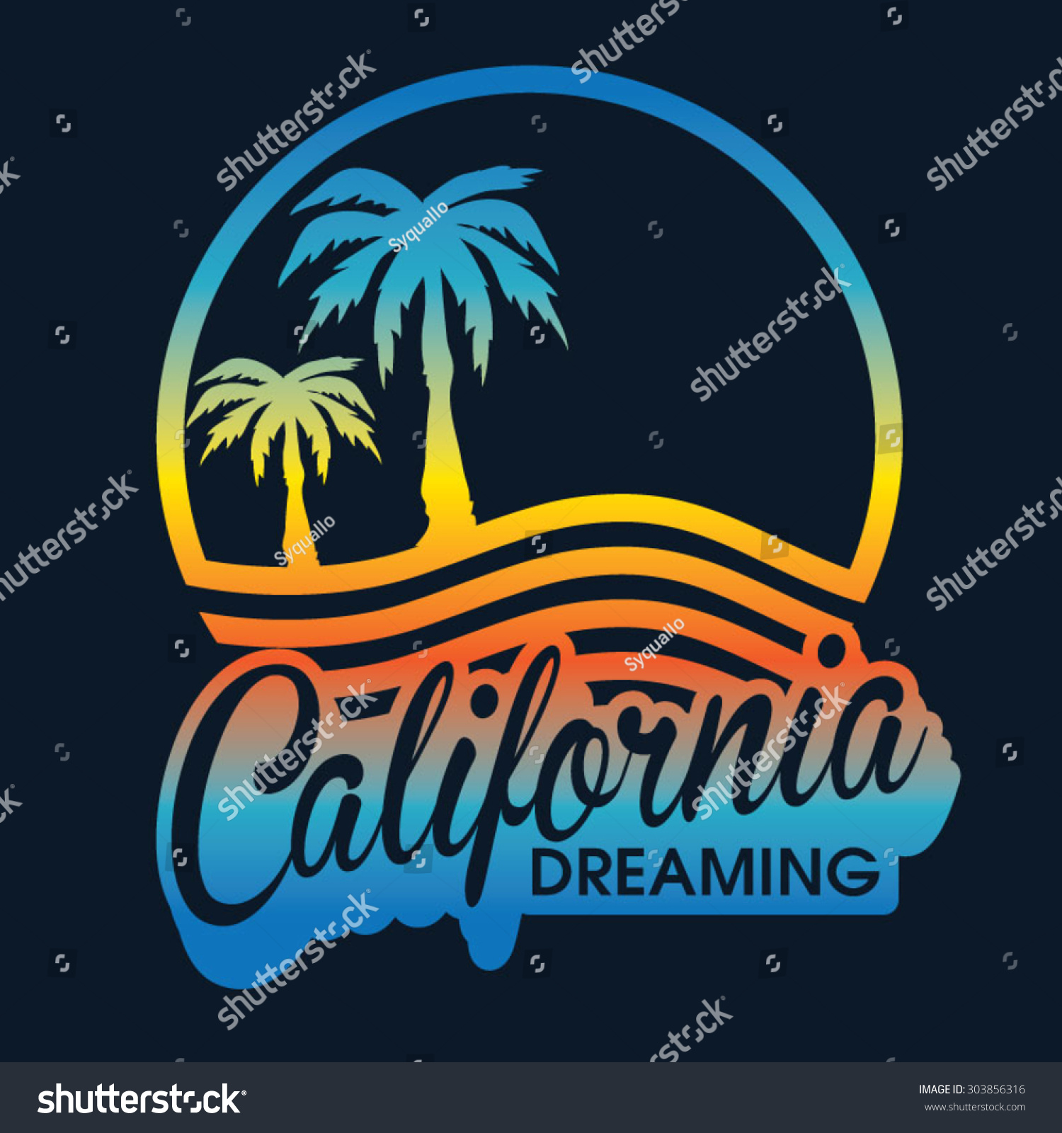 print 3 premium greetings american t surf typography, Royalty free California dreaming