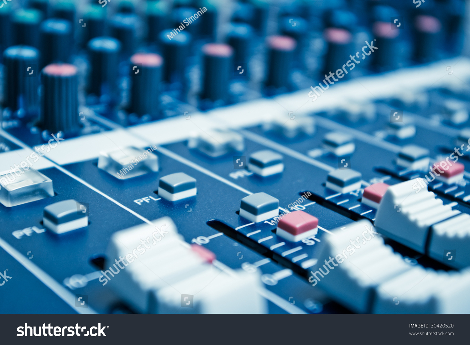 audio mixer with shallow depth of field - blue toned #30420520