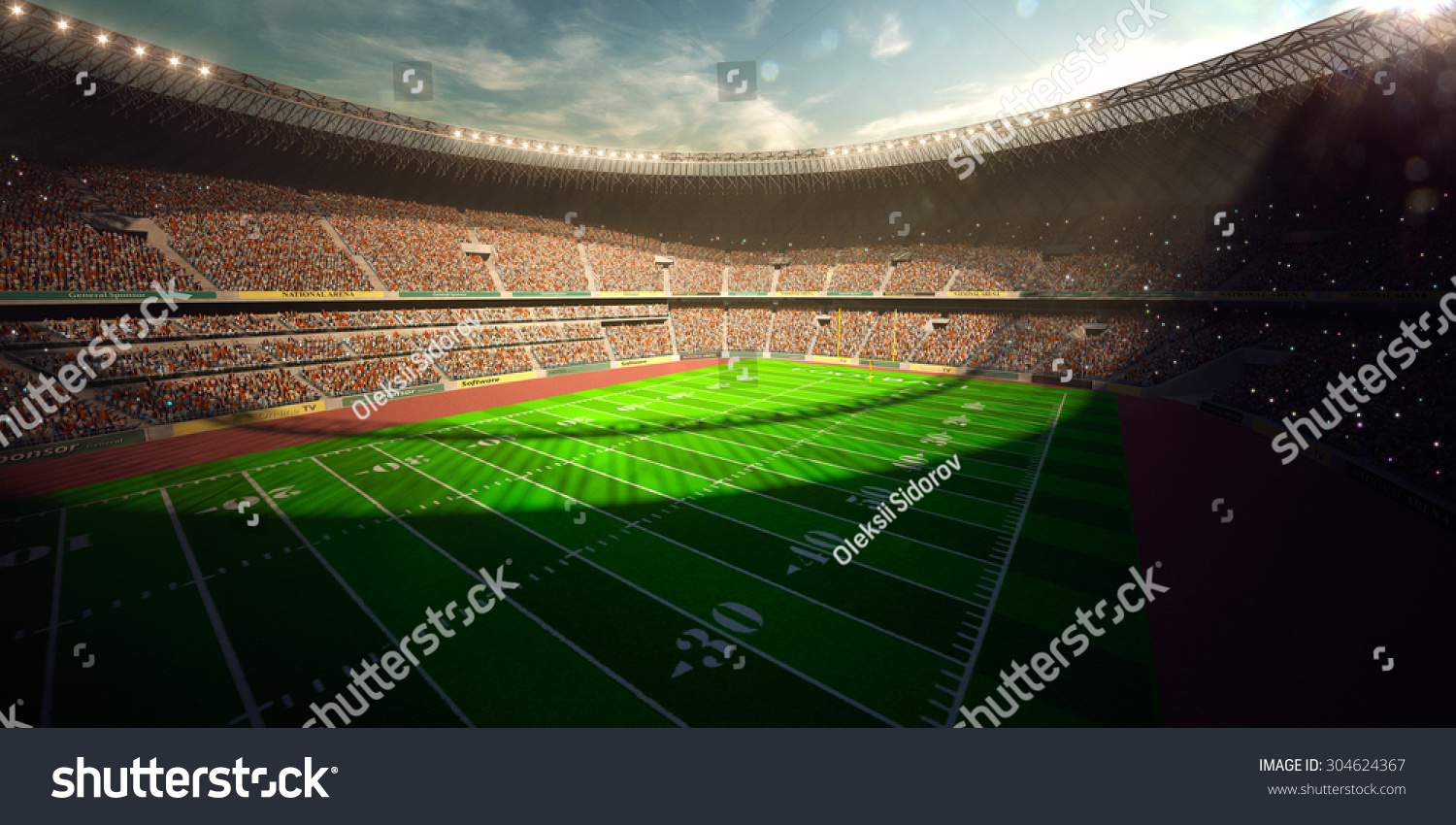 Evening stadium arena football field 3d render panorama view #304624367