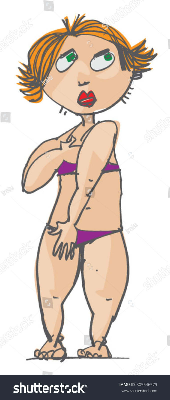 Woman In Bikini At The Beach Cartoon Royalty Free Stock Vector 305546579 