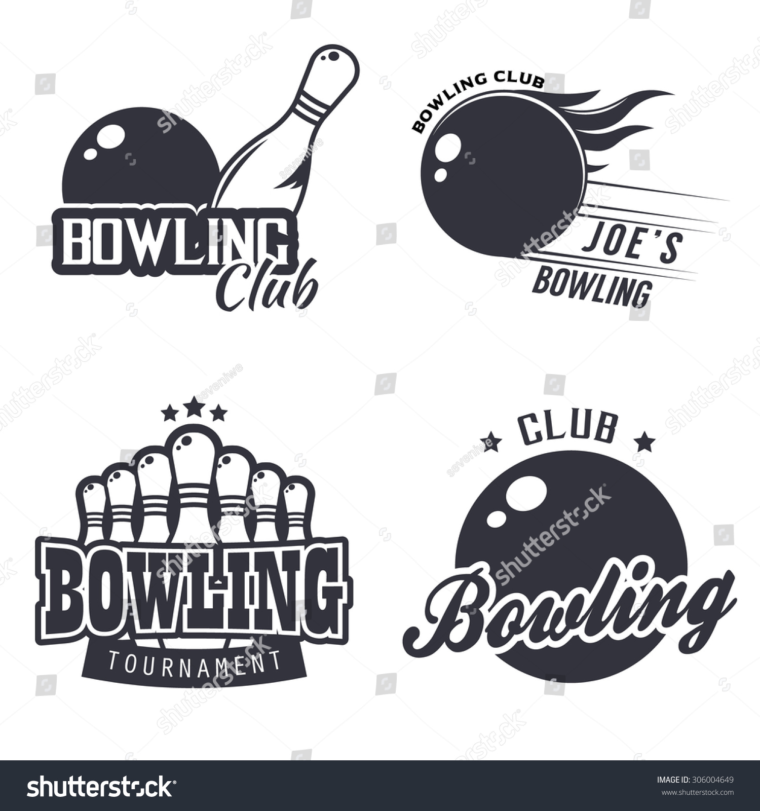 Set of monochrome bowling themed labels (bowling - Royalty Free Stock ...