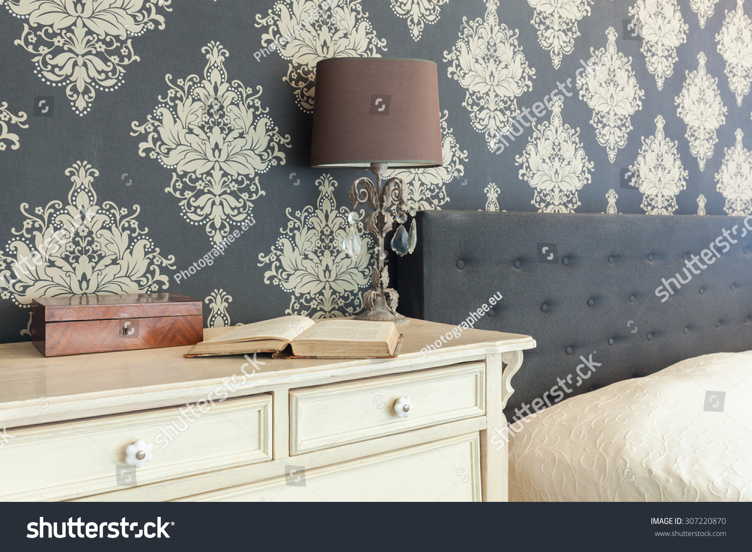Close-up of patterned wallpaper in retro interior #307220870