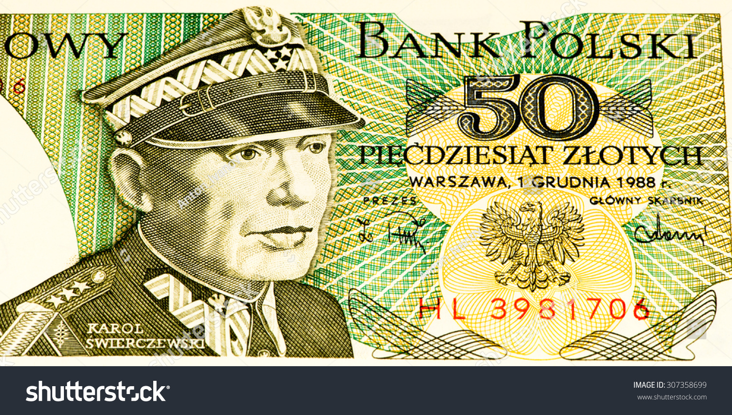 VELIKIE LUKI, RUSSIA - JULY 30, 2015: 50 Polish zloty bank note. Zloty is the national currency of Poland #307358699