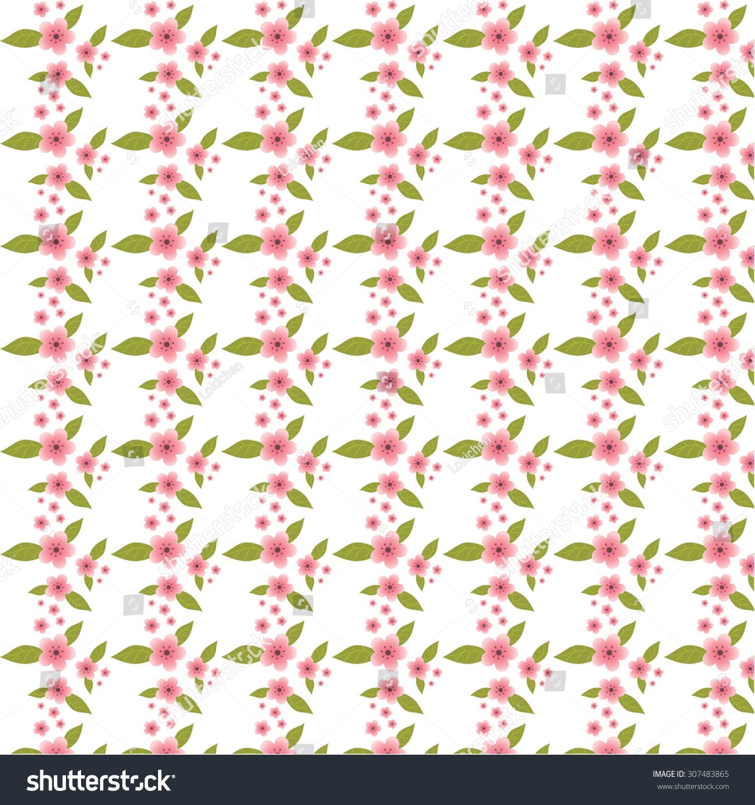 Seamless pattern with styled spring cherry blossoms #307483865