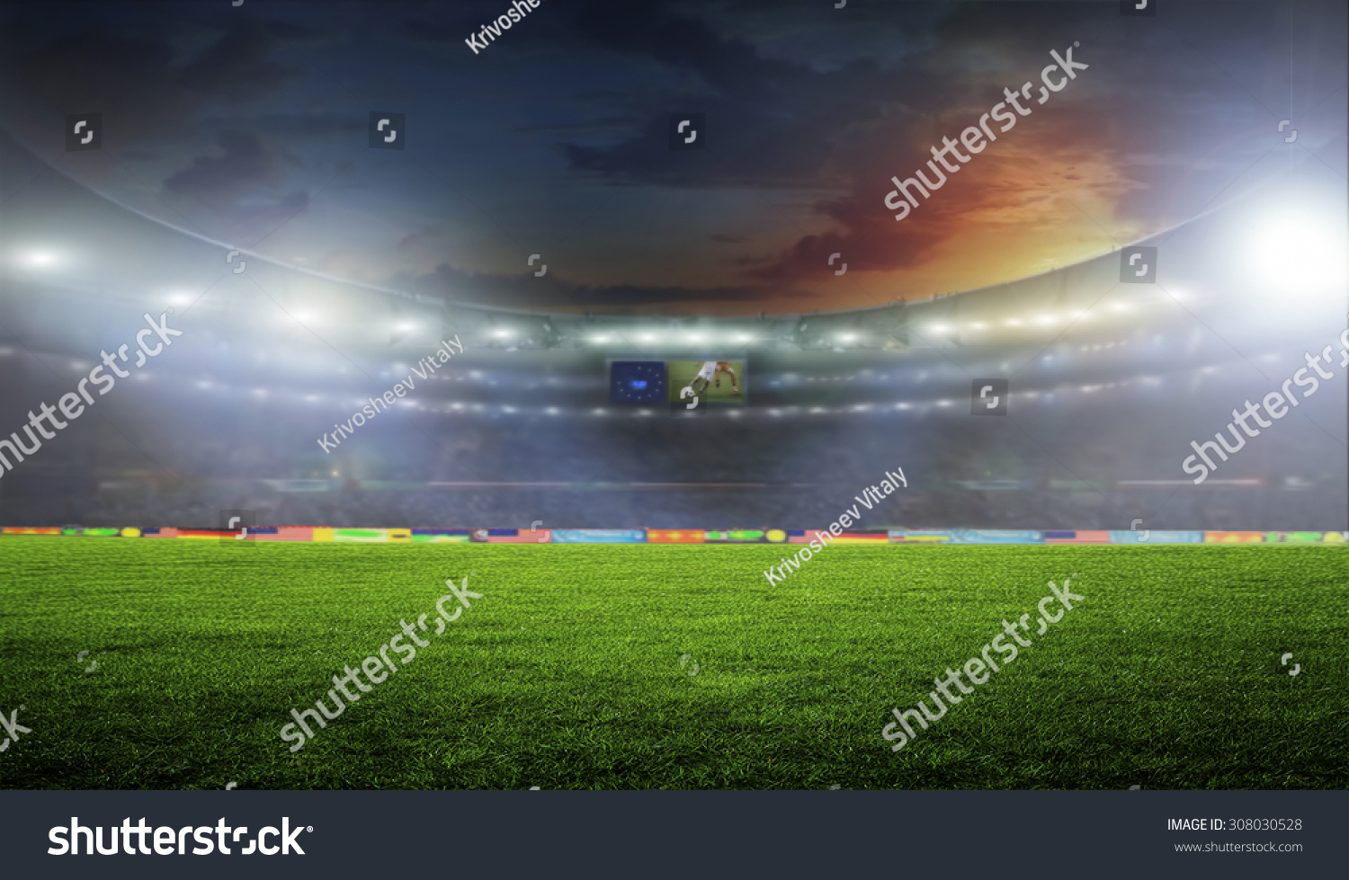 Soccer ball on the field of stadium with light  #308030528