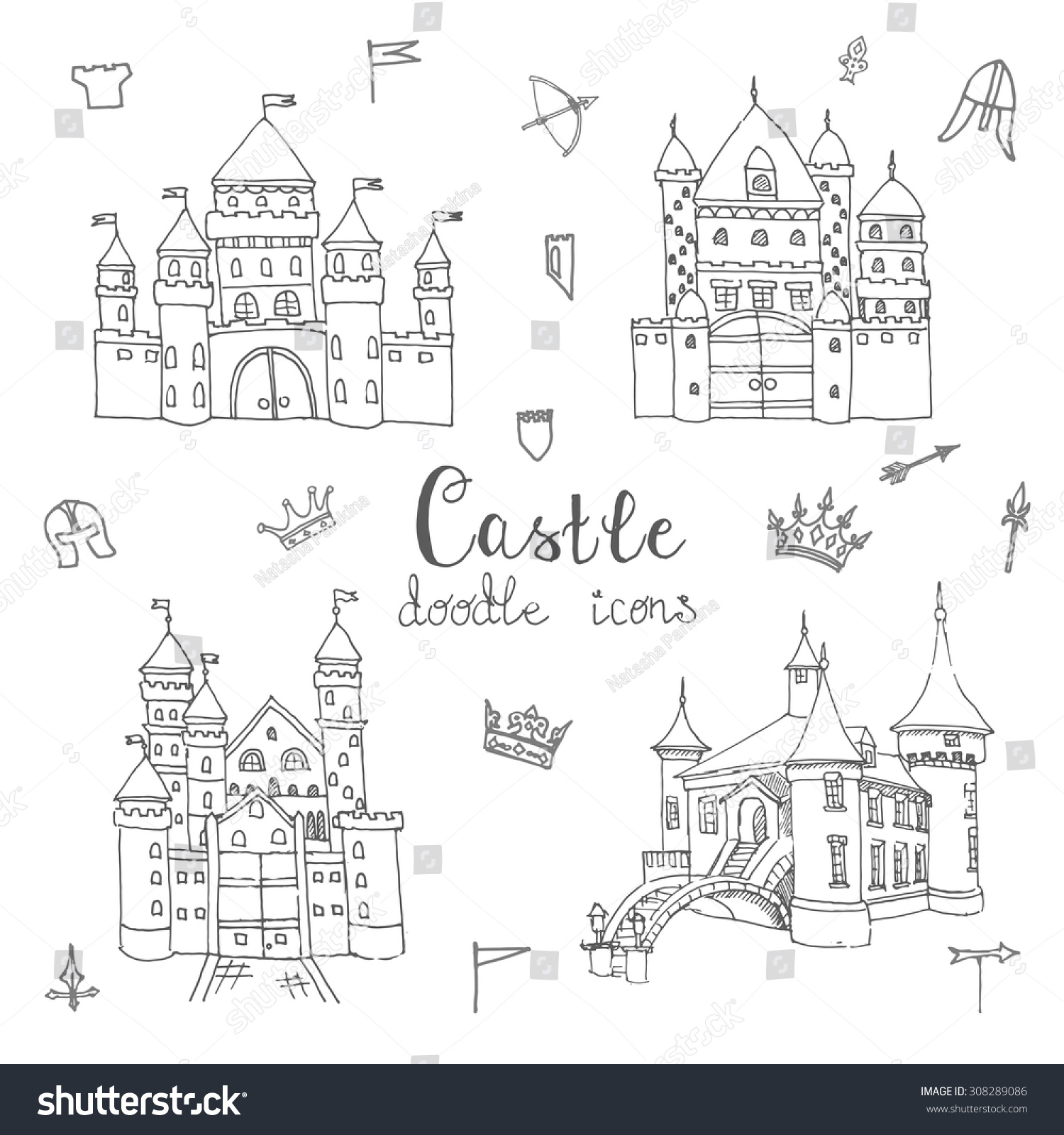 Set Of Hand Drawn Cartoon Fairy Tale Castle Royalty Free Stock Vector Avopix Com