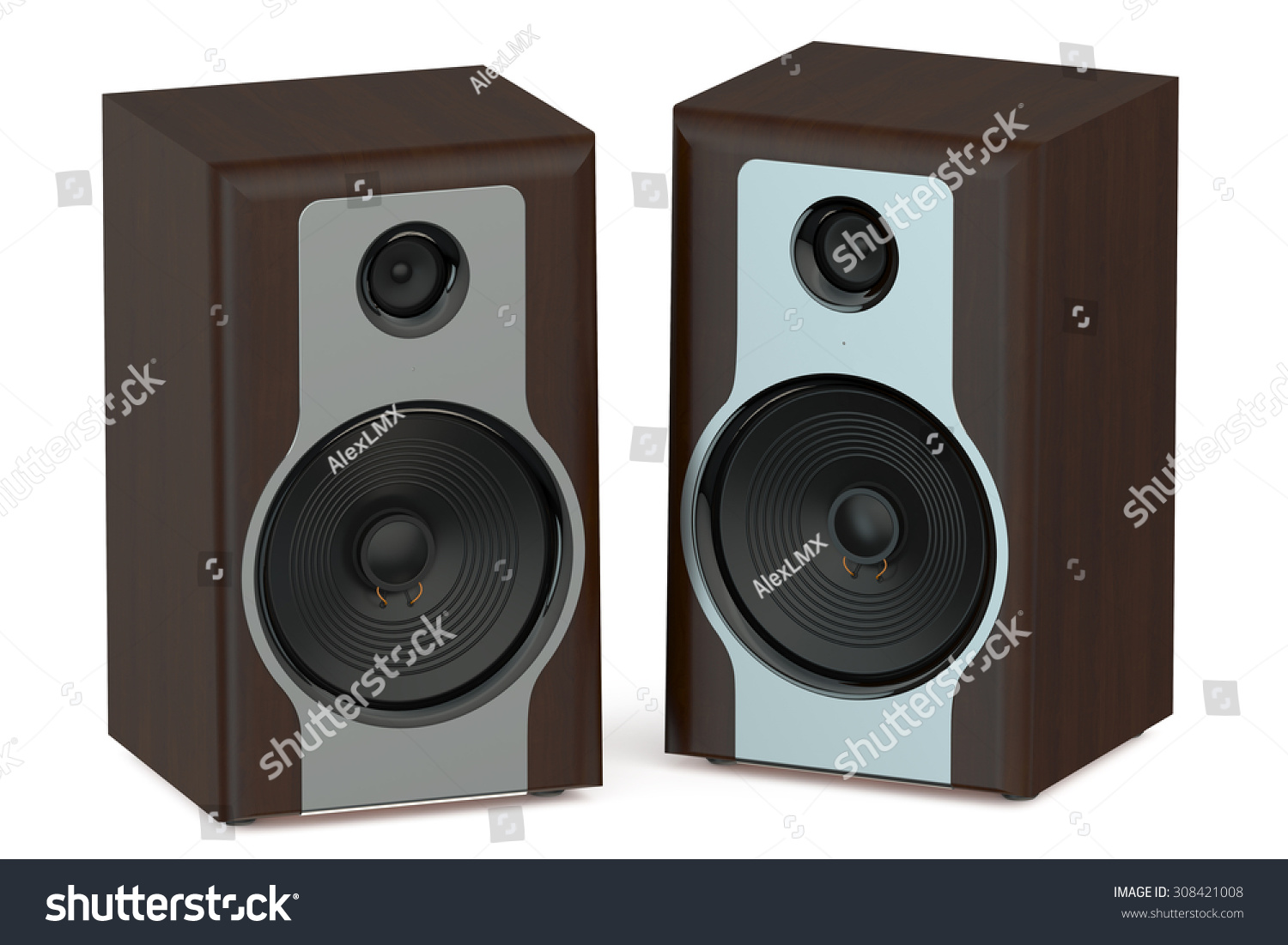 wooden loudspeakers isolated on white background #308421008