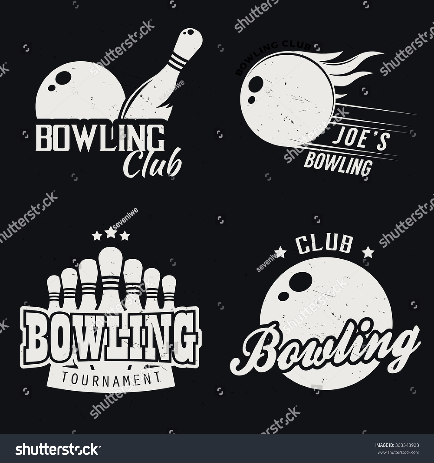 Set of monochrome bowling themed labels - Royalty Free Stock Vector ...