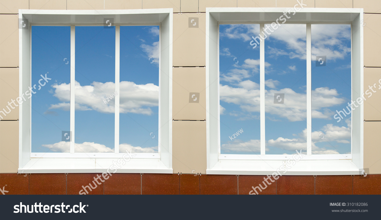 a window in the house, the sky clouds in a glass #310182086