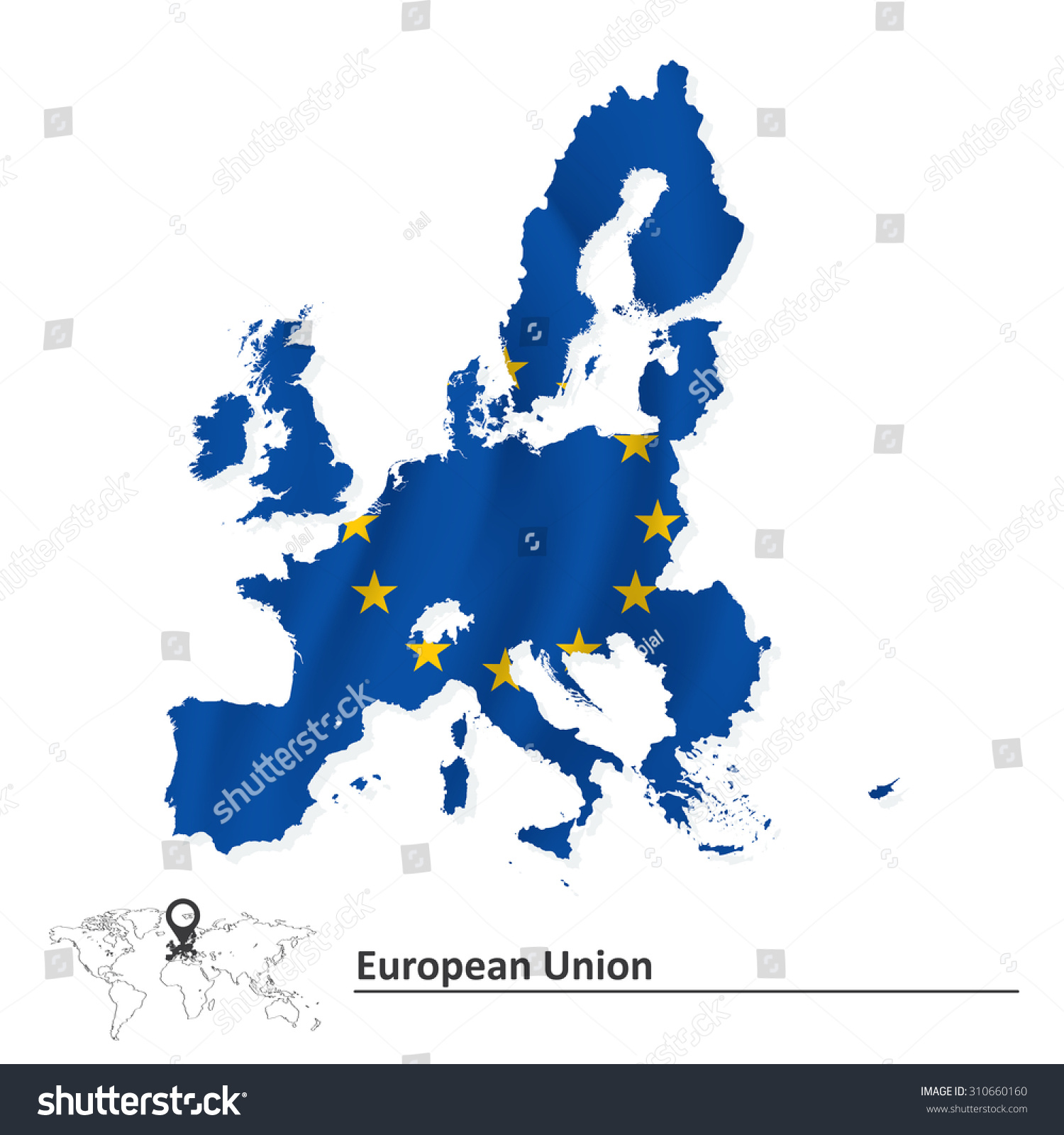 Map of European Union 2015 with flag - vector - Royalty Free Stock ...