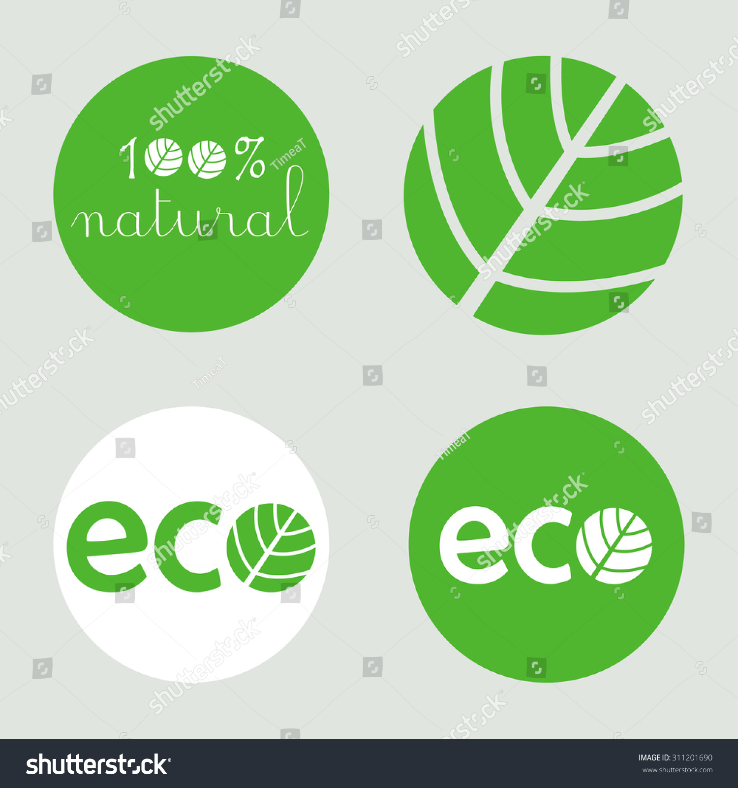 Natural Round Label Vignette And Green Icon Set - Royalty Free Stock 