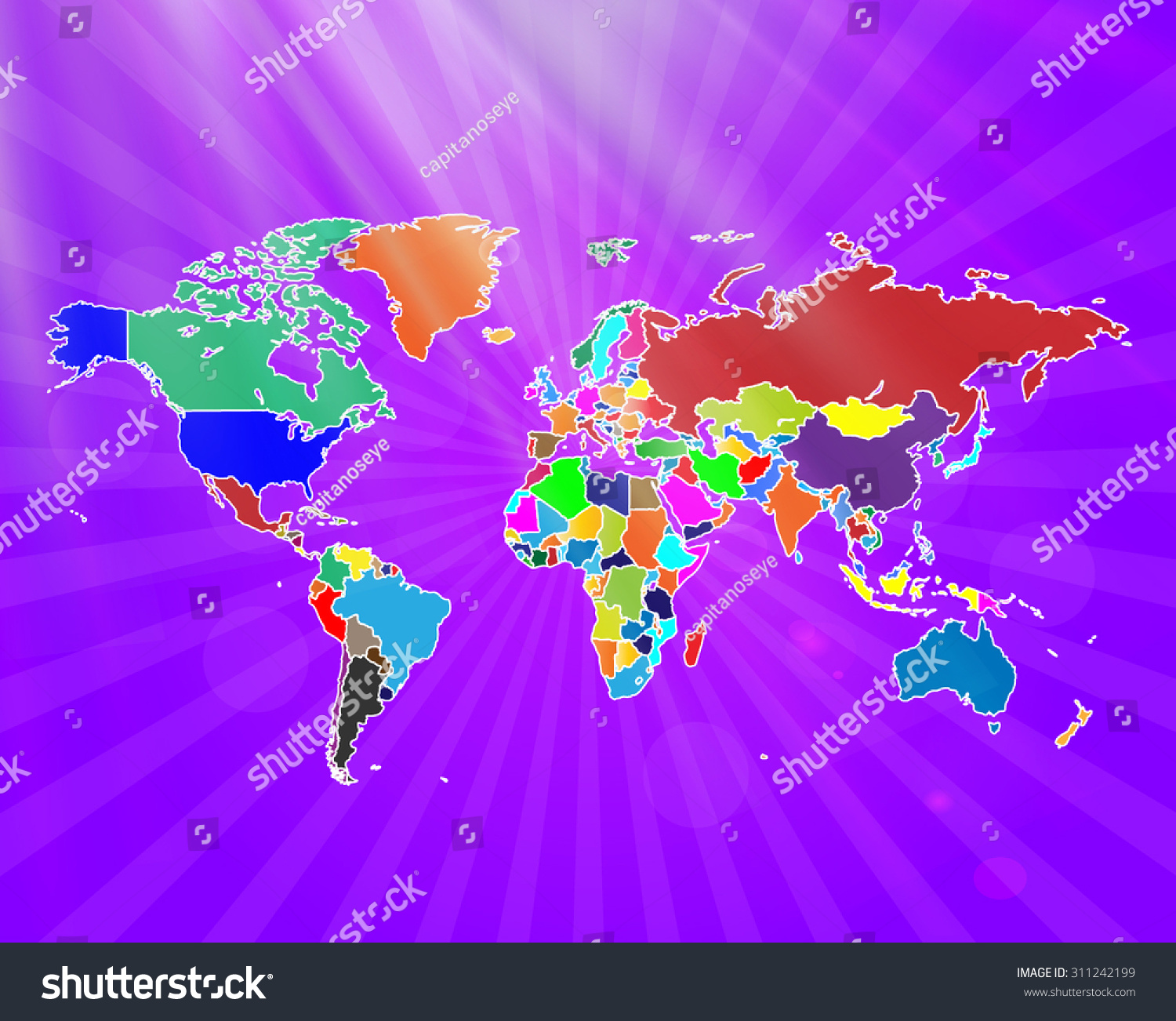 Detailed Map Of The World All Countries Royalty Free Stock Vector 311242199 4786