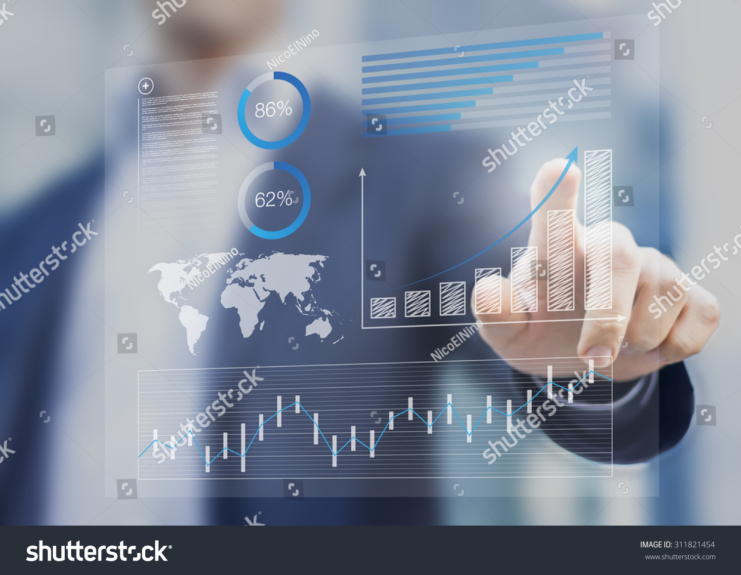 Businessman touching financial dashboard with key performance indicators #311821454