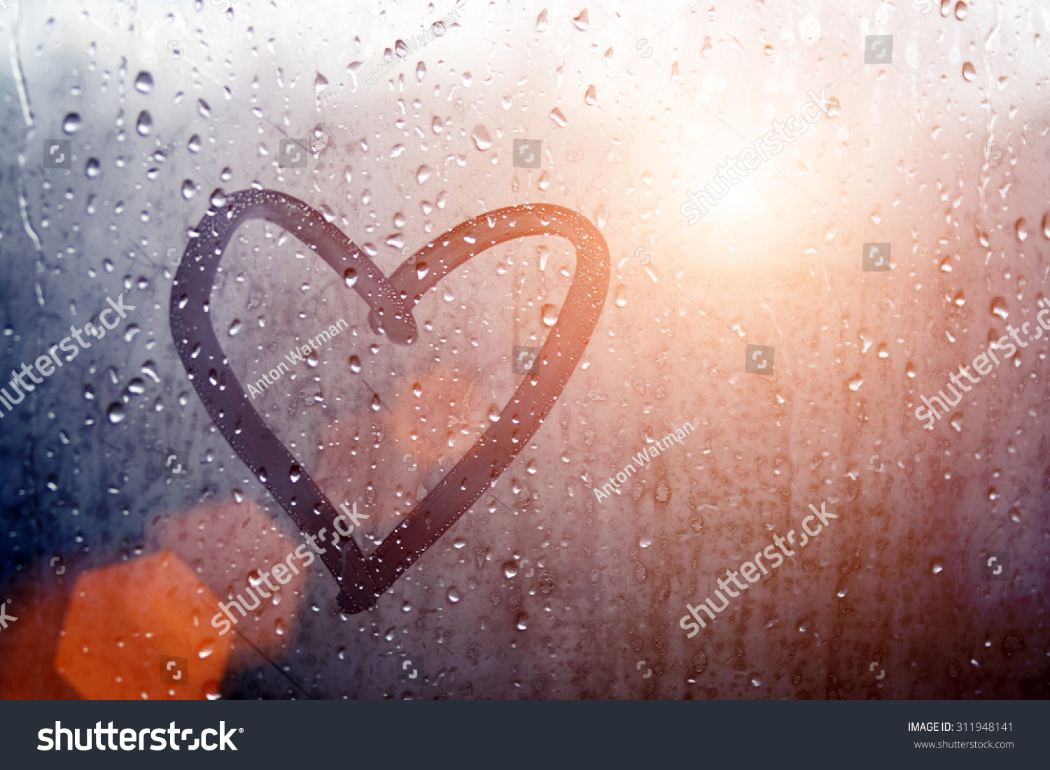Autumn rain, the inscription on the sweaty glass - love and heart #311948141