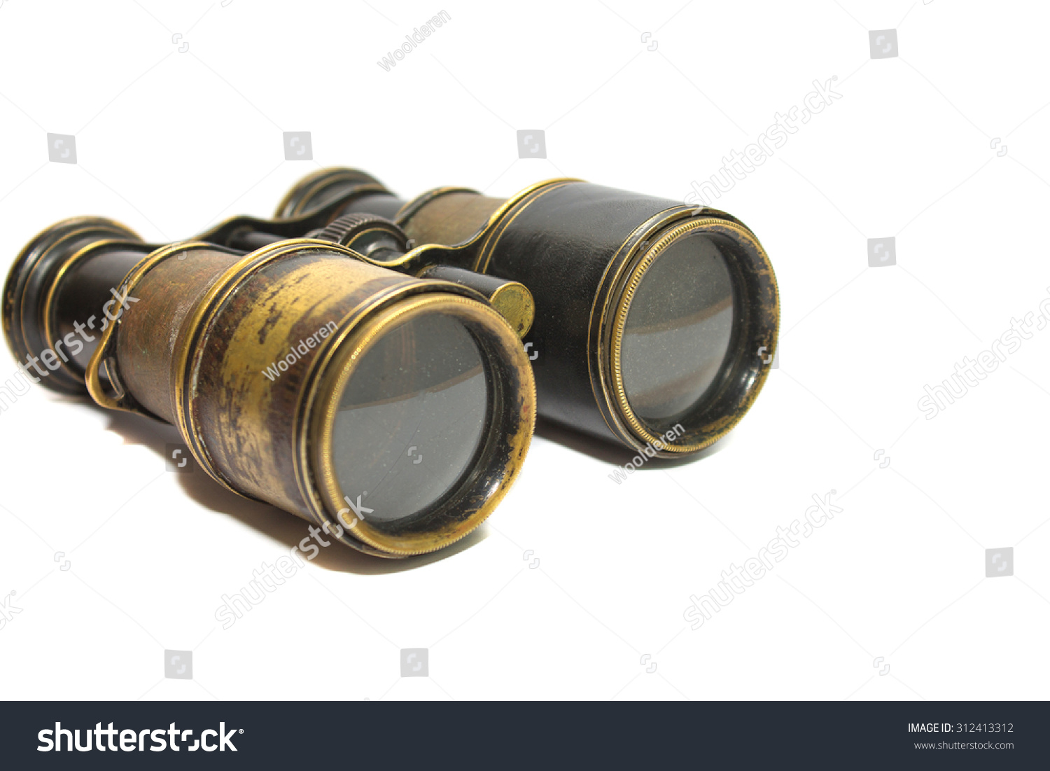Old binoculars on white background #312413312