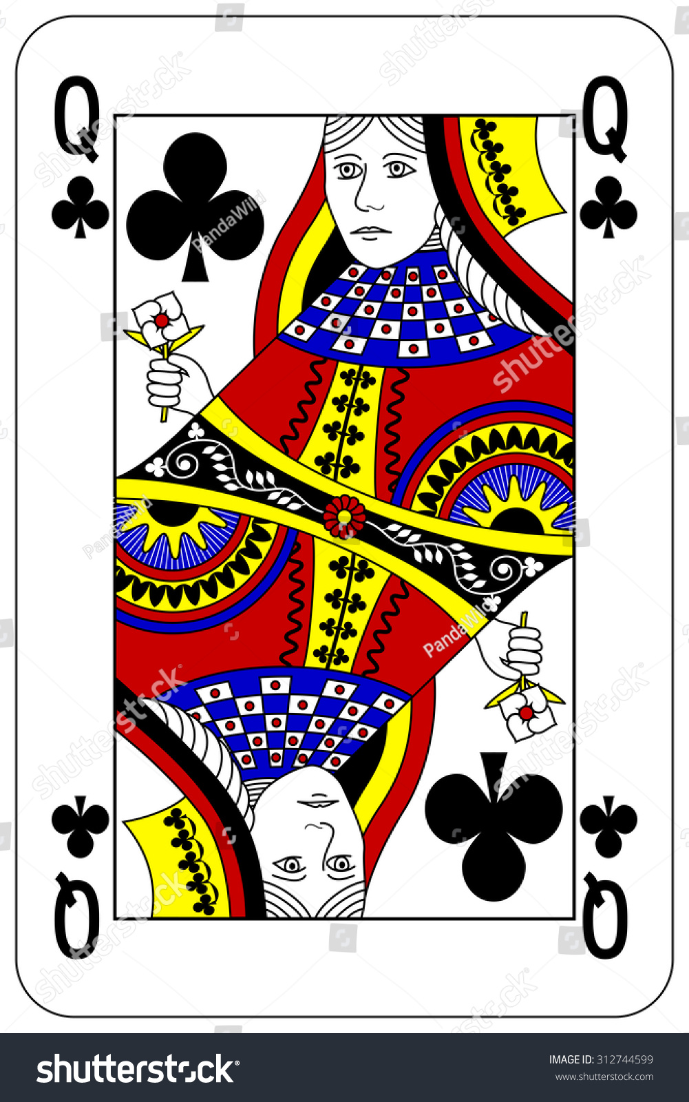 Poker playing card Queen club Royalty Free Stock Vector 312744599