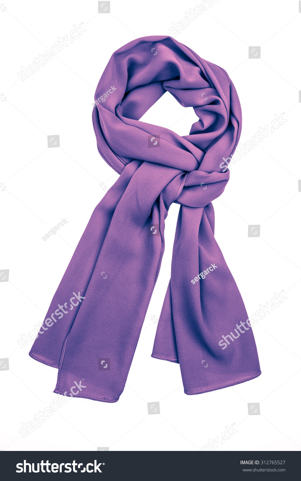 Lilac silk scarf isolated on white background. Female accessory. #312765527