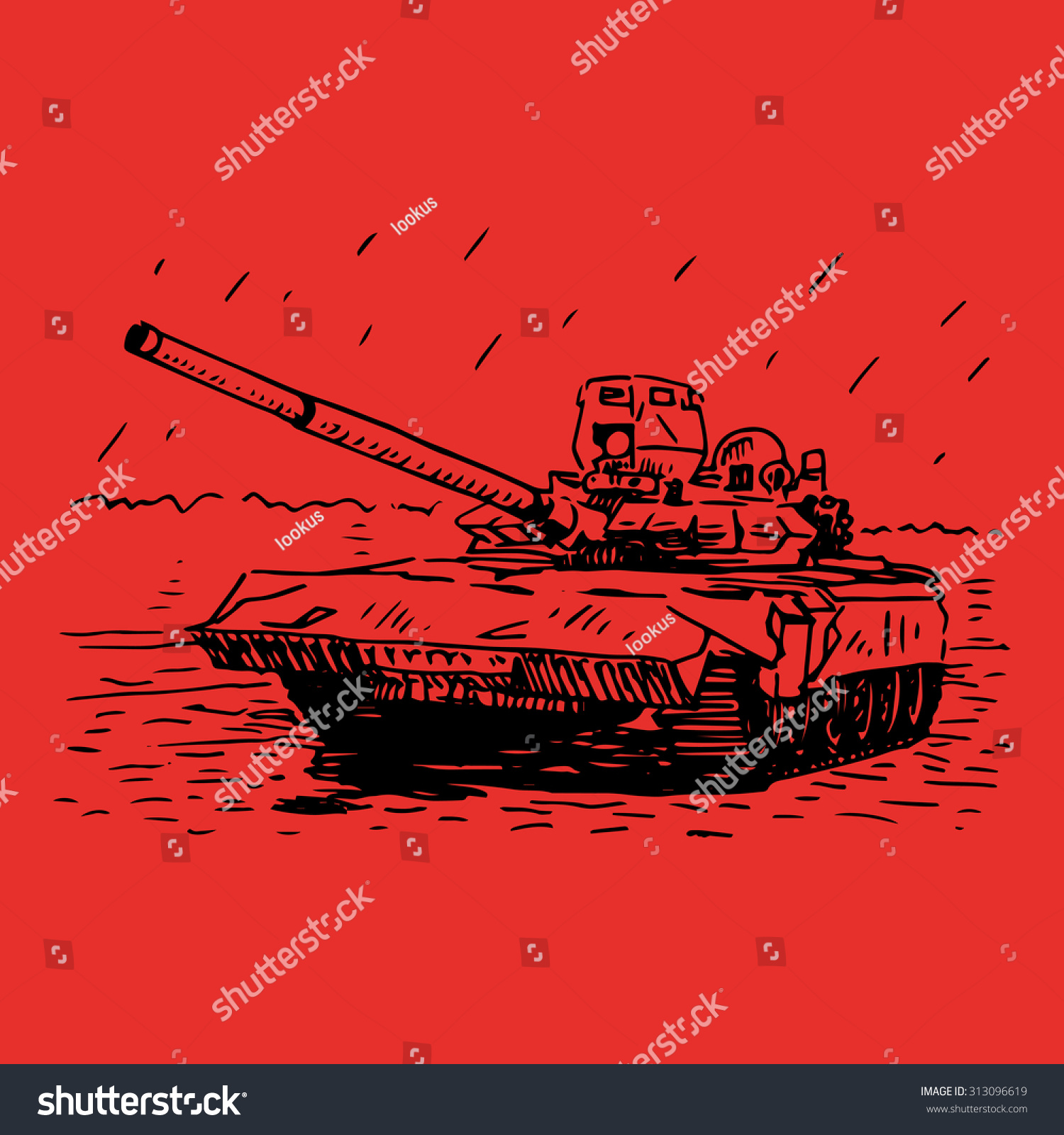 Russian tank T-72. Vector freehand sketch. #313096619