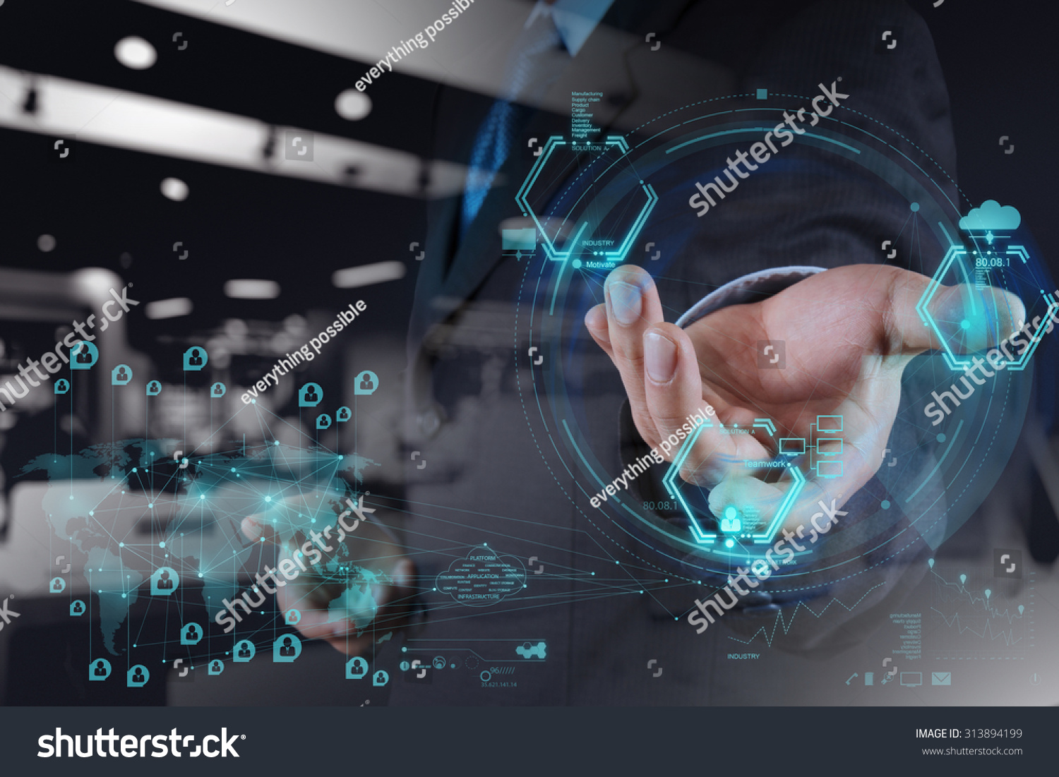 double exposure of businessman working with new modern computer show social network structure as concept #313894199