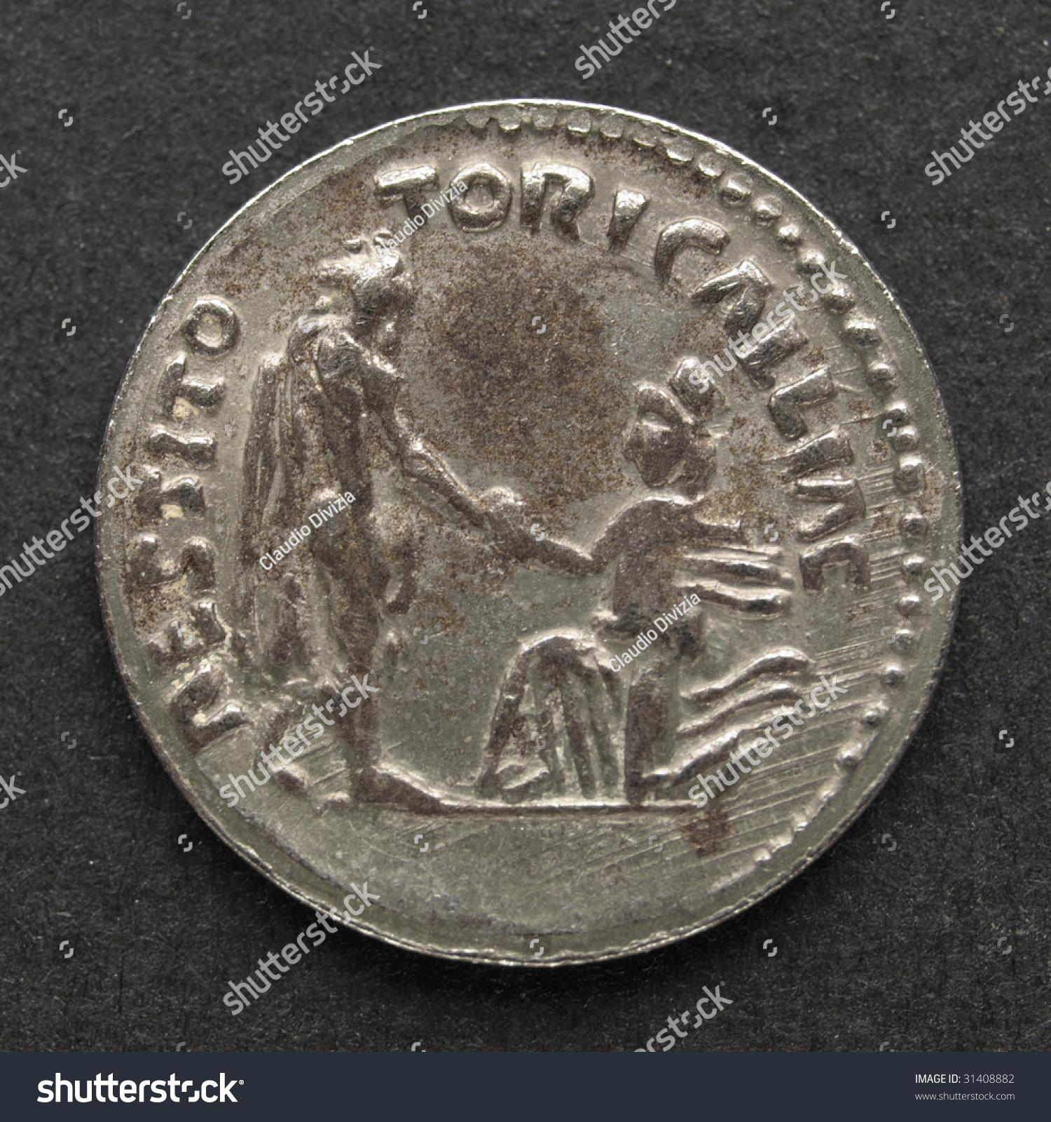 Ancient Roman coins on a black background #31408882