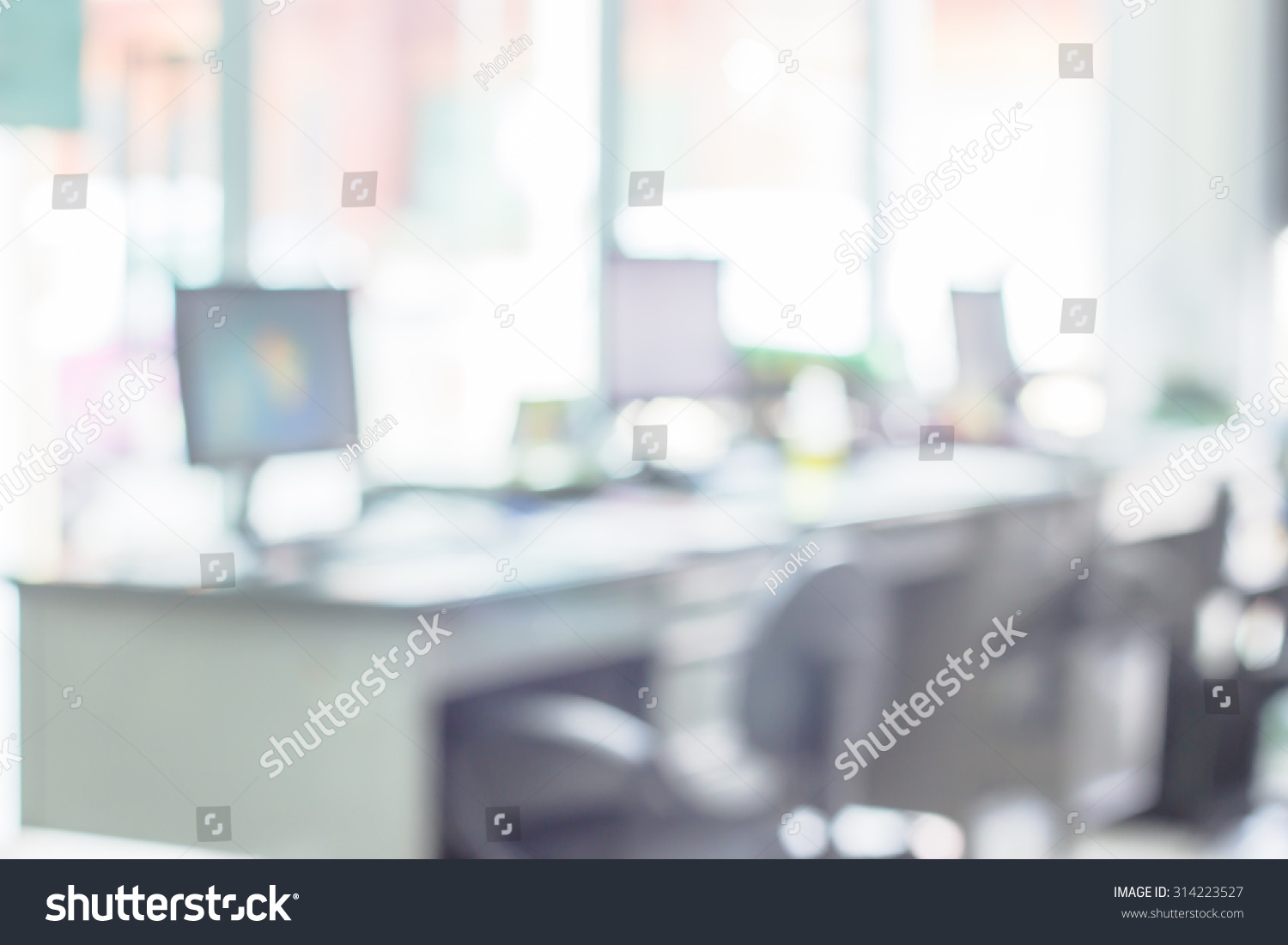 Businessmen blur in the workplace or work space of table work in office with computer or shallow depth of focus of abstract background. #314223527