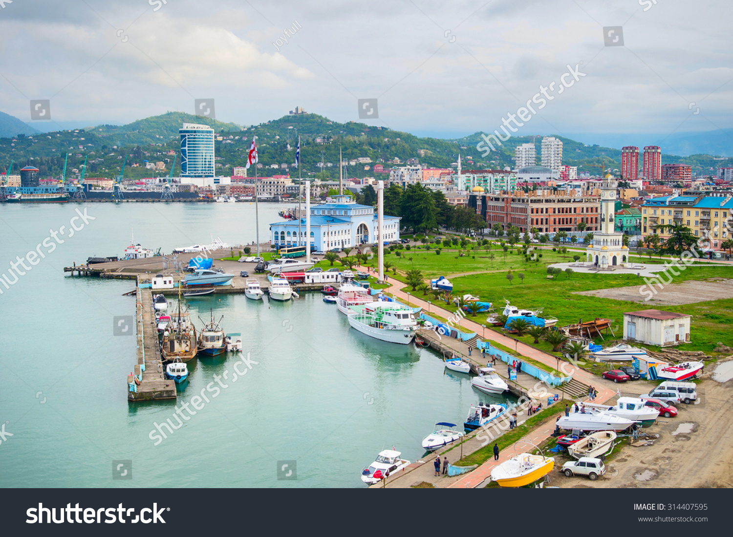 Batumi Sea Port with boats and passenger terminal. Georgia #314407595