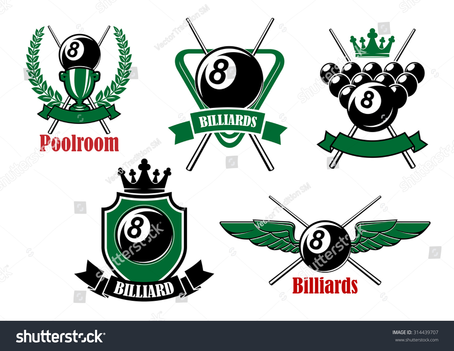 Pool, snooker and billiards game icons with - Royalty Free Stock Vector ...