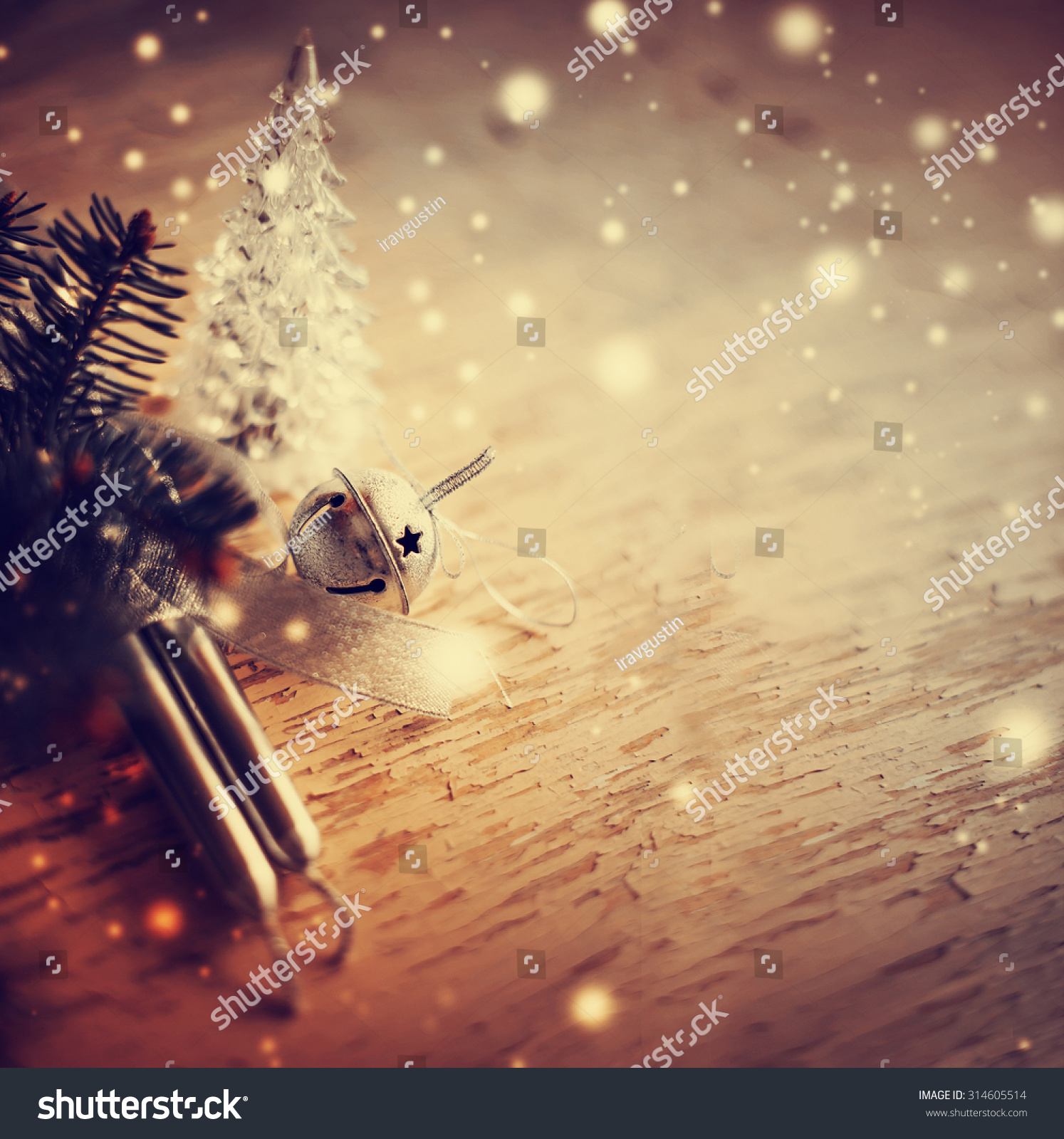 Christmas background with christmas decorations and candles / toned pictures #314605514