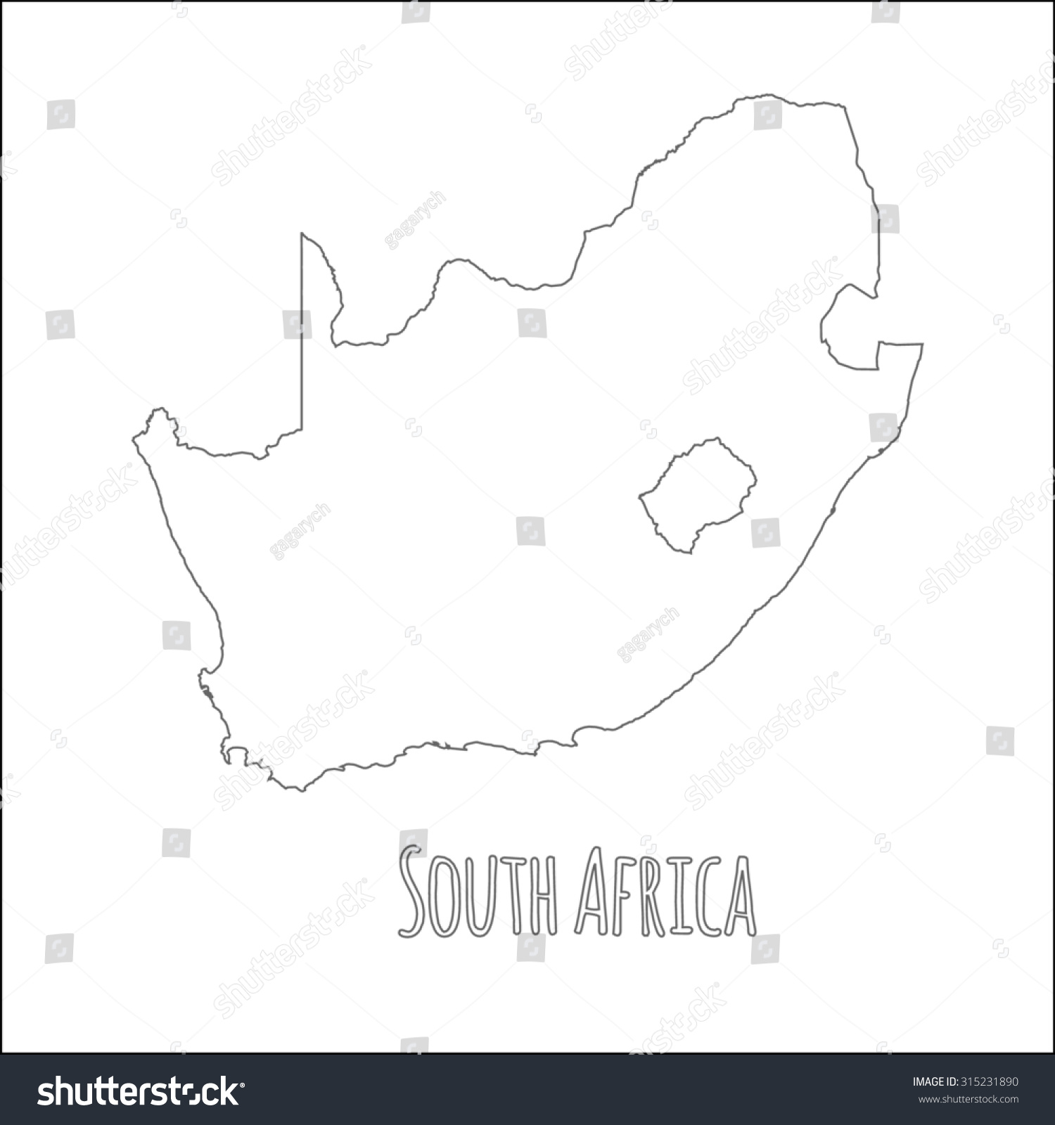 Outline Vector Map Of South Africa. Simple South - Royalty Free Stock 