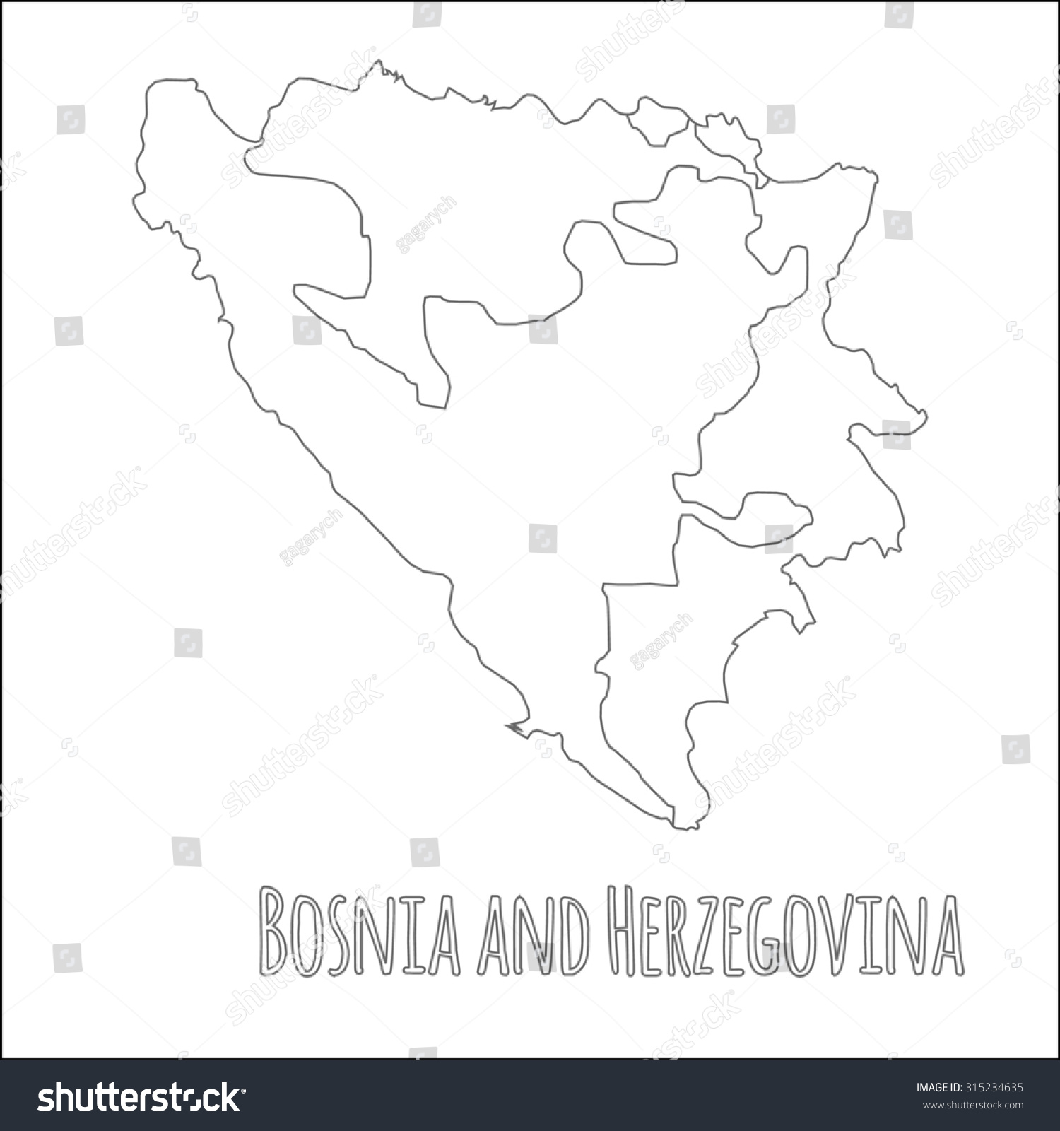 Outline Vector Map Of Bosnia And Herzegovina Royalty Free Stock