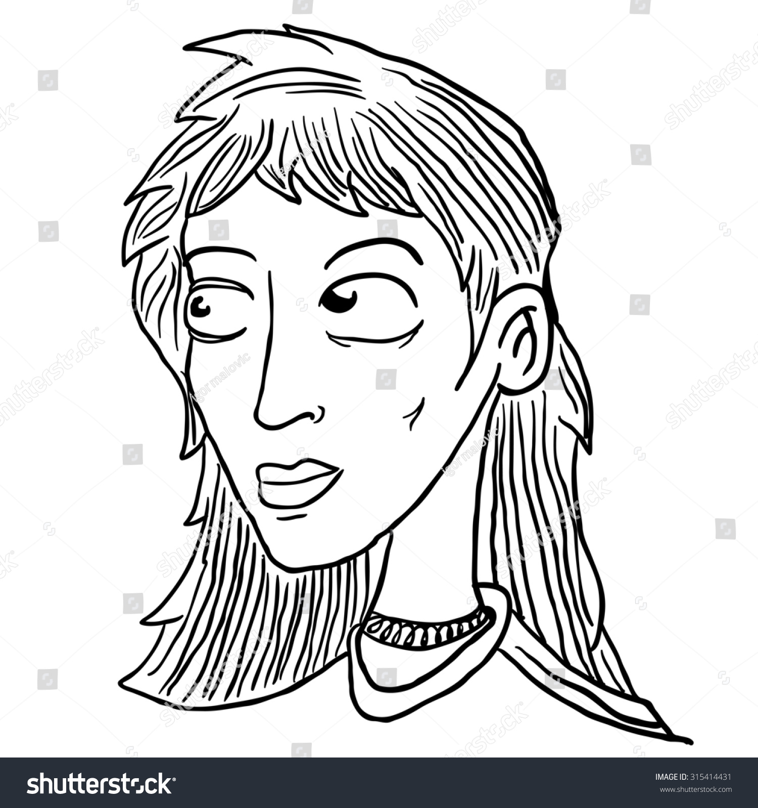 girl head black and white cartoon illustration - Royalty Free Stock ...