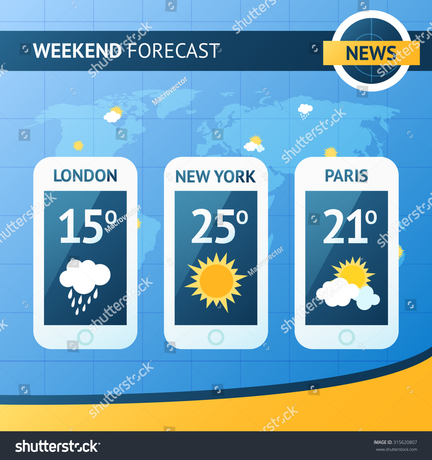 Weather forecast background with mobile meteorology application widgets  illustration #315620807