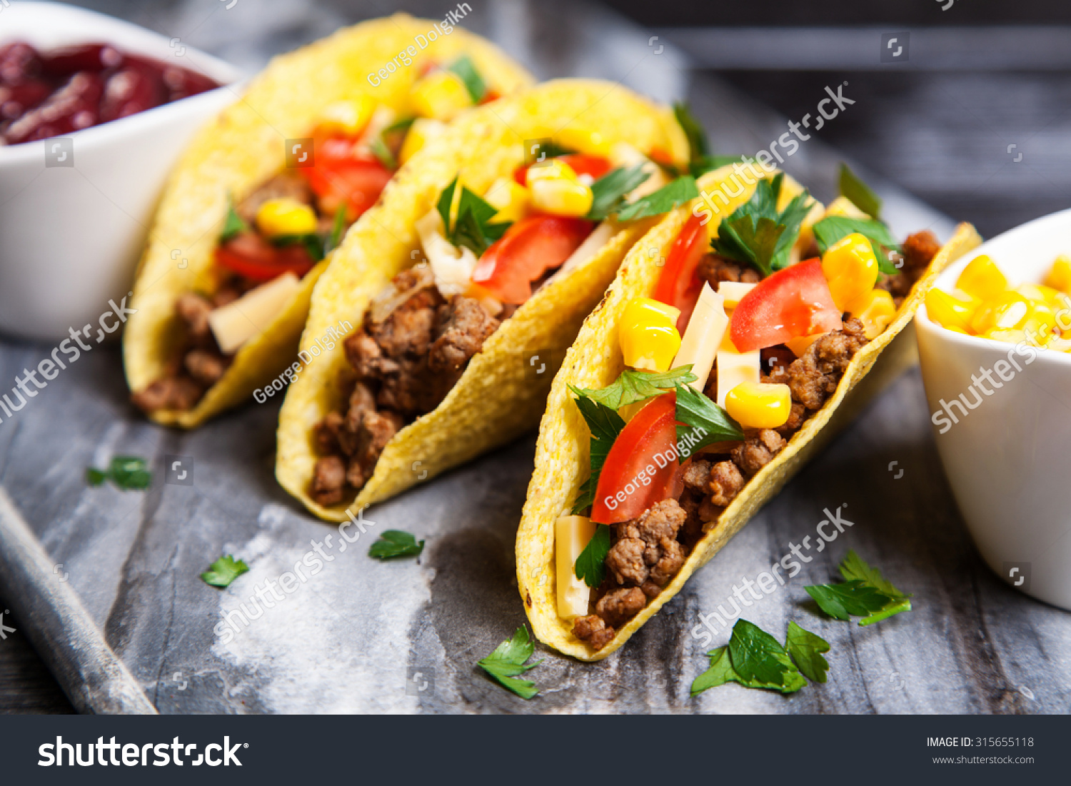 Mexican food - delicious tacos with ground beef #315655118