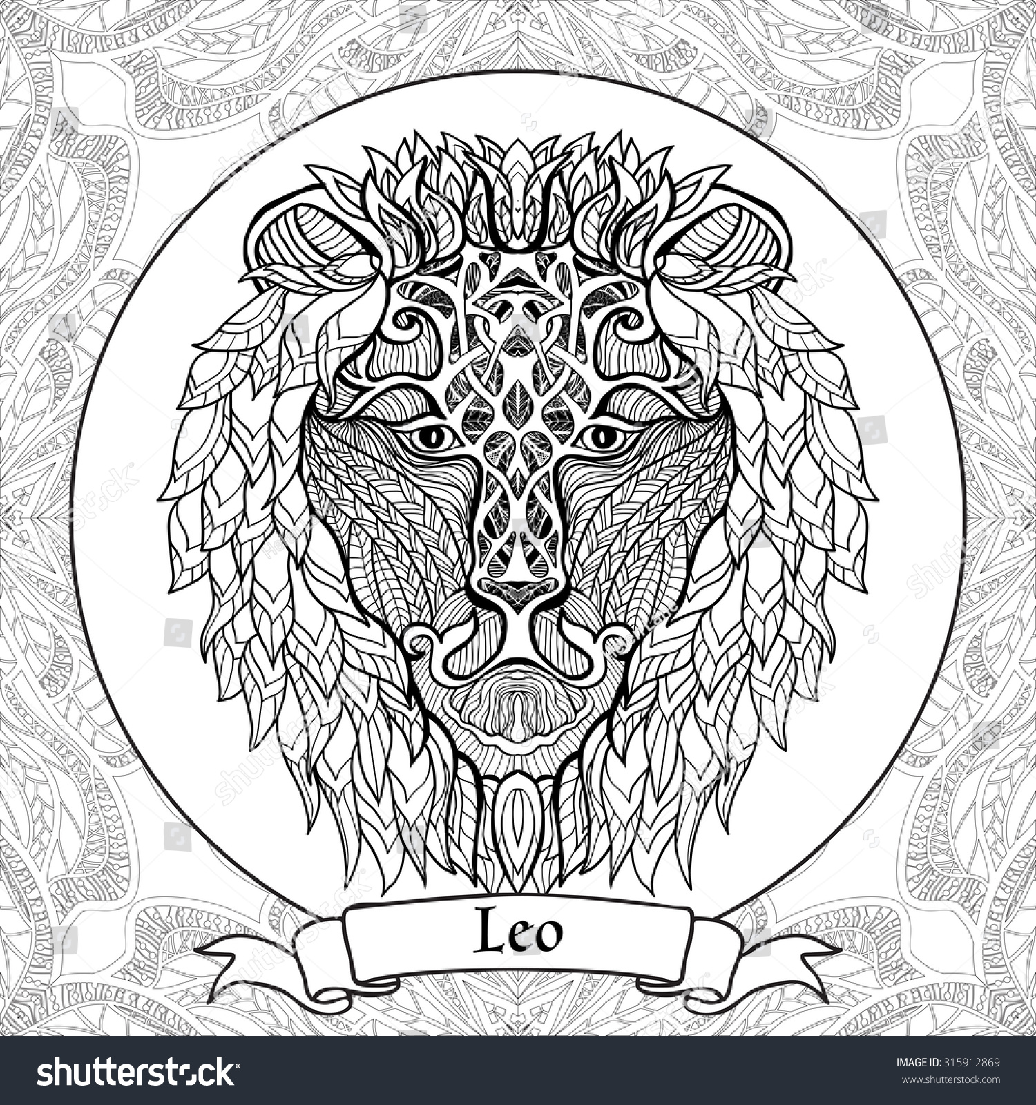 coloring page with pattern and zodiac sign leo royalty free stock vector 315912869 avopix com