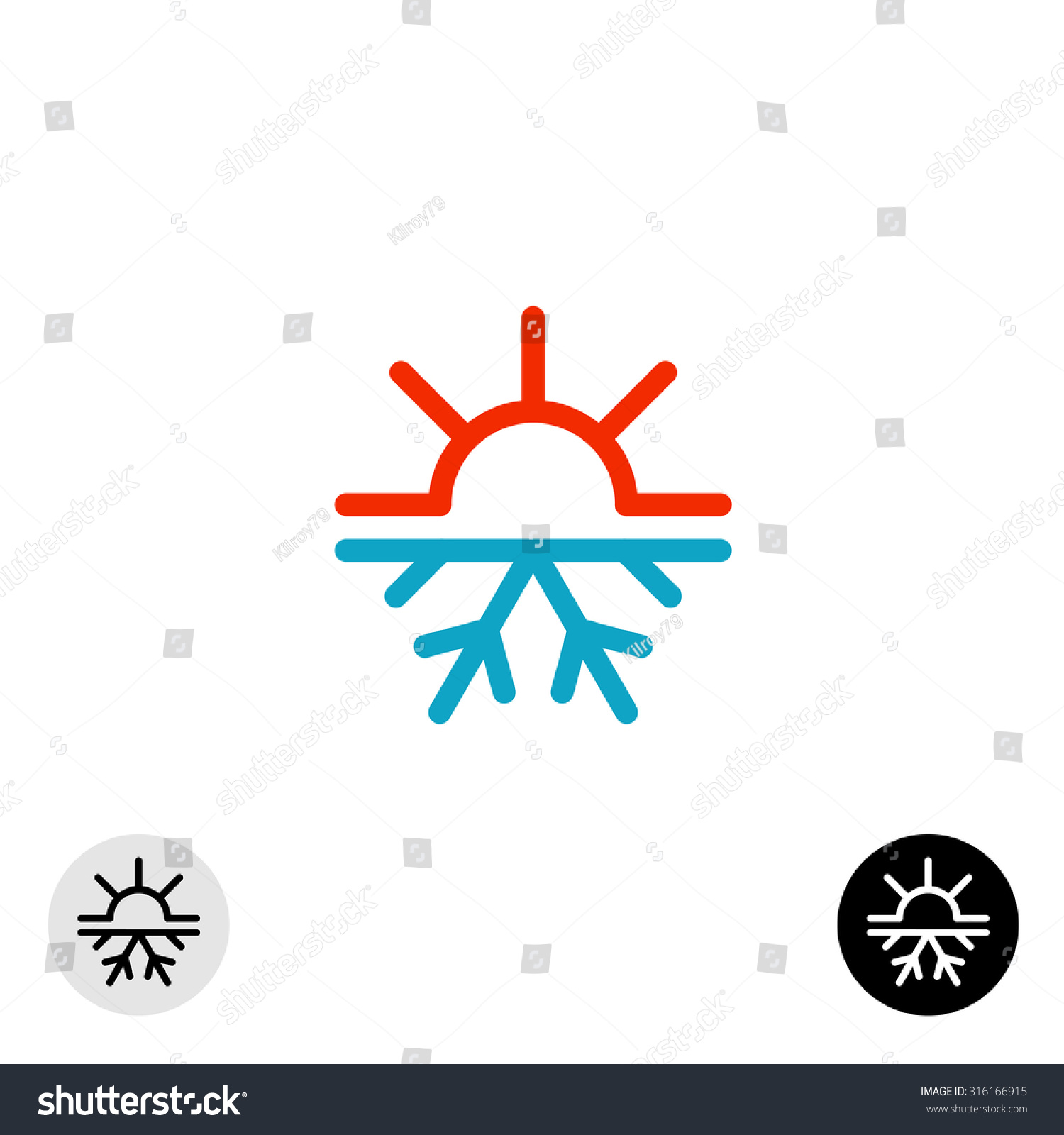 Hot and cold symbol. Sun and snowflake all season concept logo. #316166915