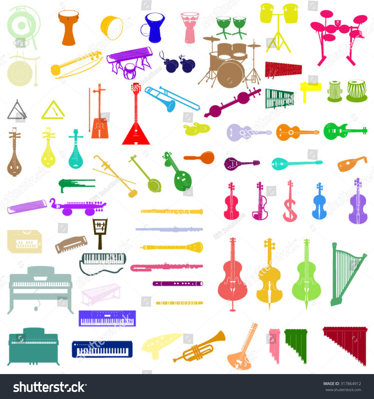 different musical instruments in color - Royalty Free Stock Vector ...