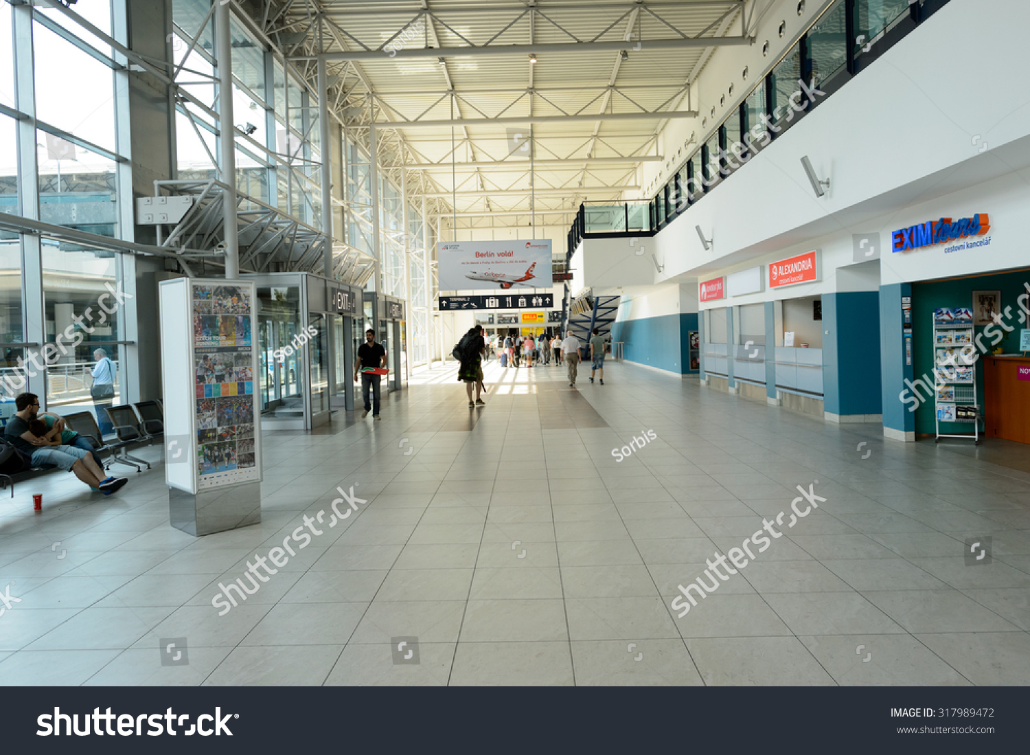 PRAGUE, CZECH REPUBLIC - AUGUST 04, 2015: airport of Prague interior. International airport of Prague is major airport of Czech Republic #317989472