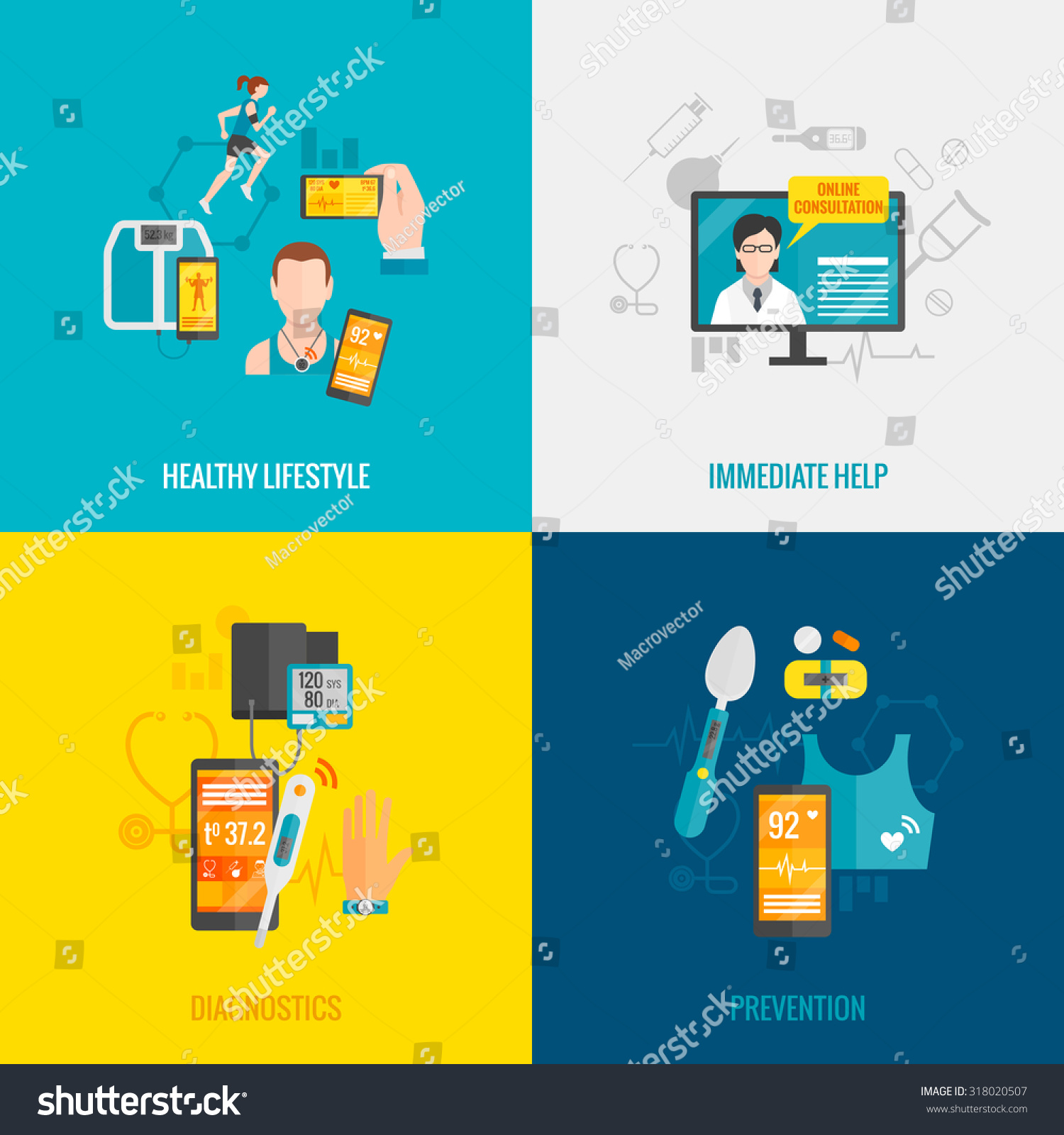 Digital Health Design Concept Set With Healthy Royalty Free Stock